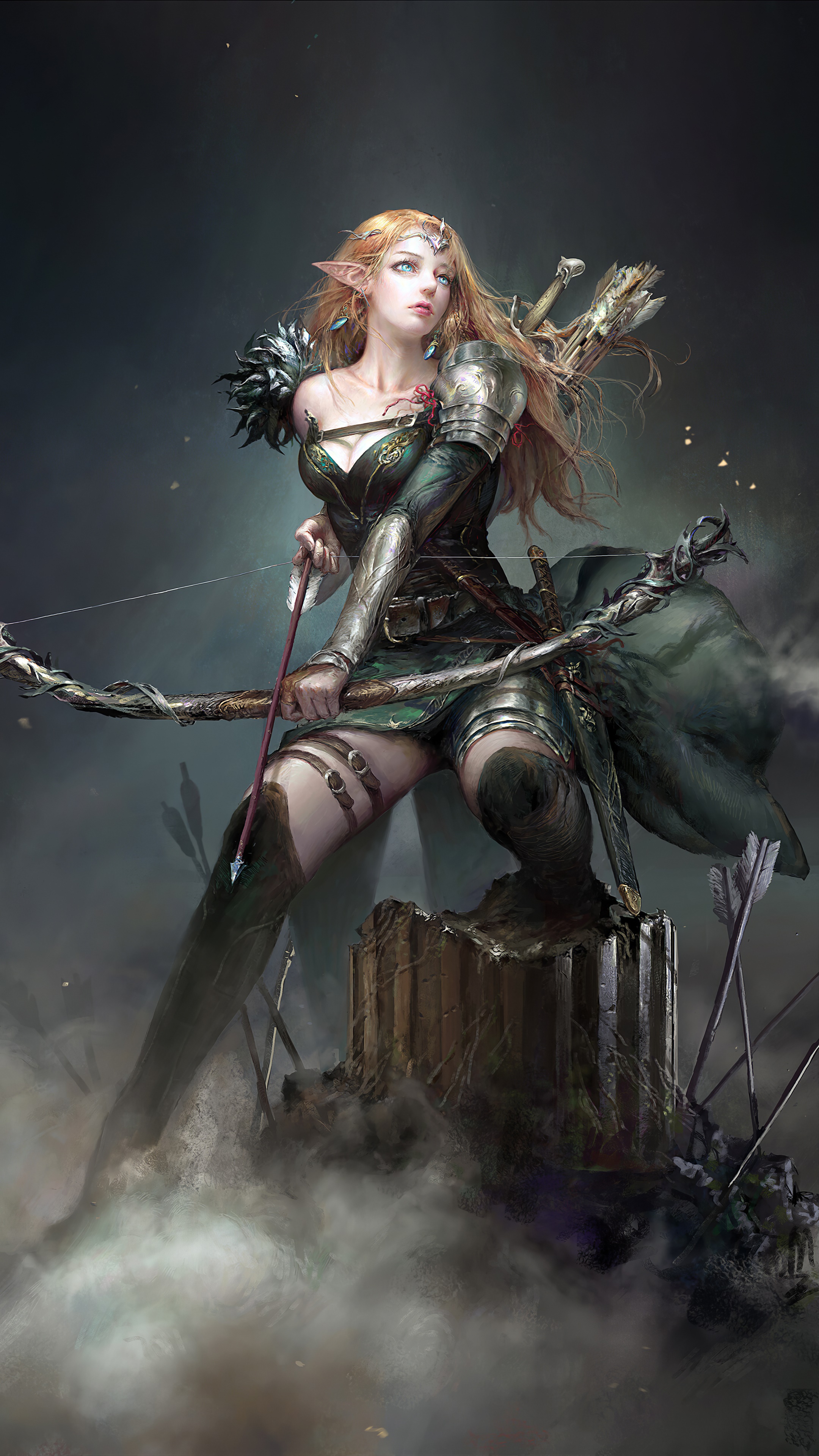 Elf Archer with Bow and Arrows HD Phone Wallpaper