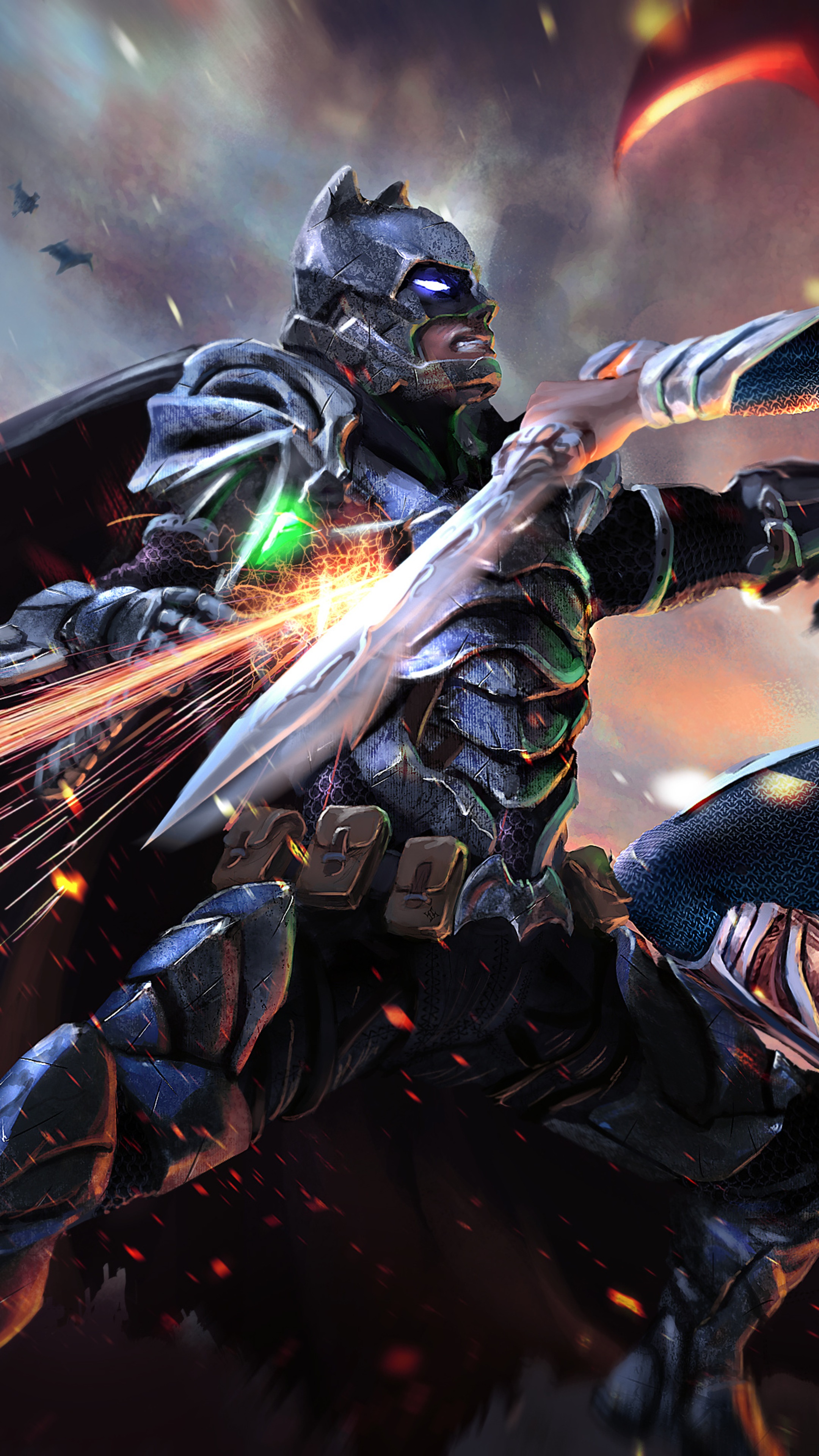 Batman in armored suit fighting HD Phone Wallpaper