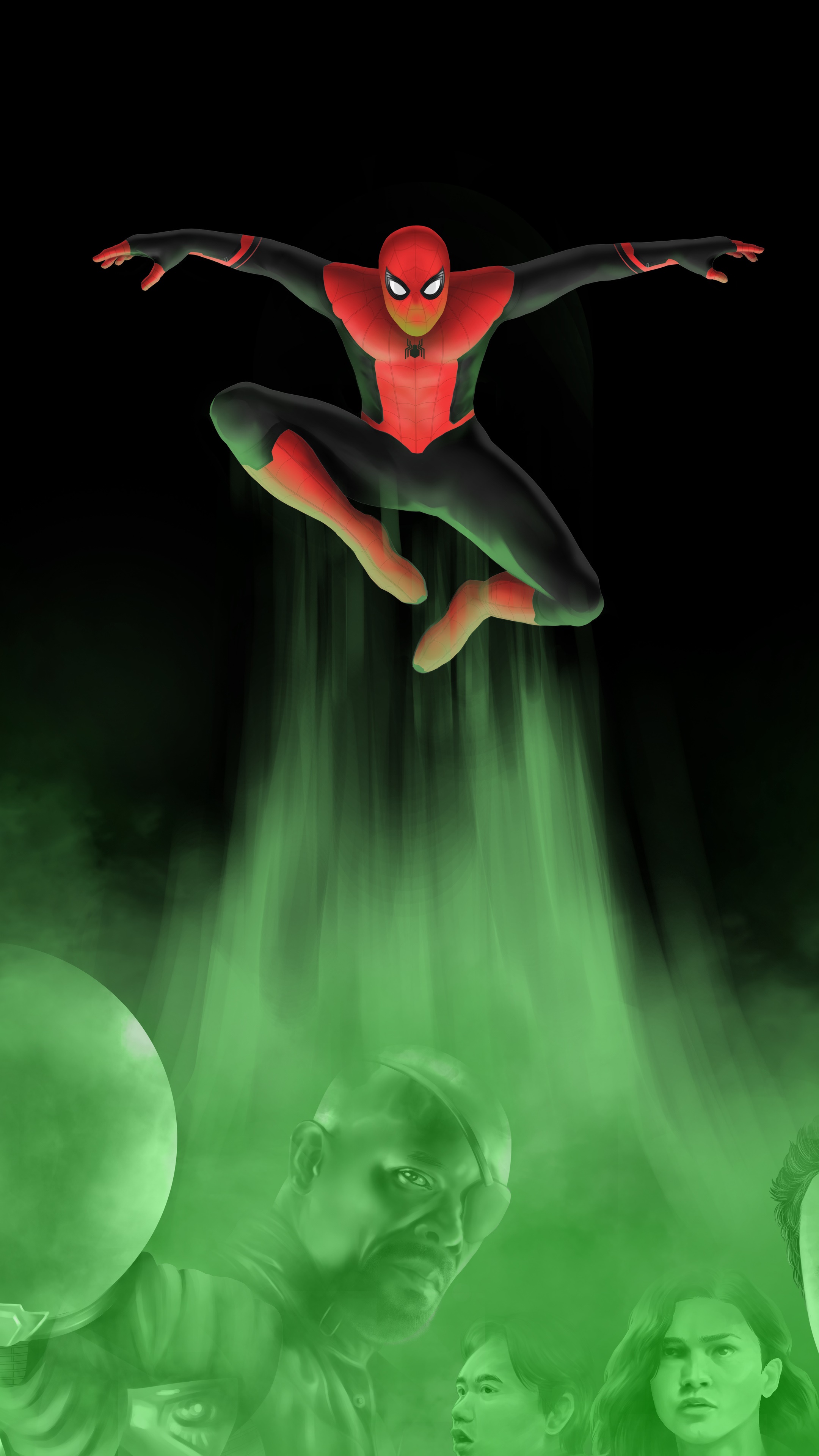 Spider-Man in Red and Black Suit with Green Smoke HD Phone Wallpaper