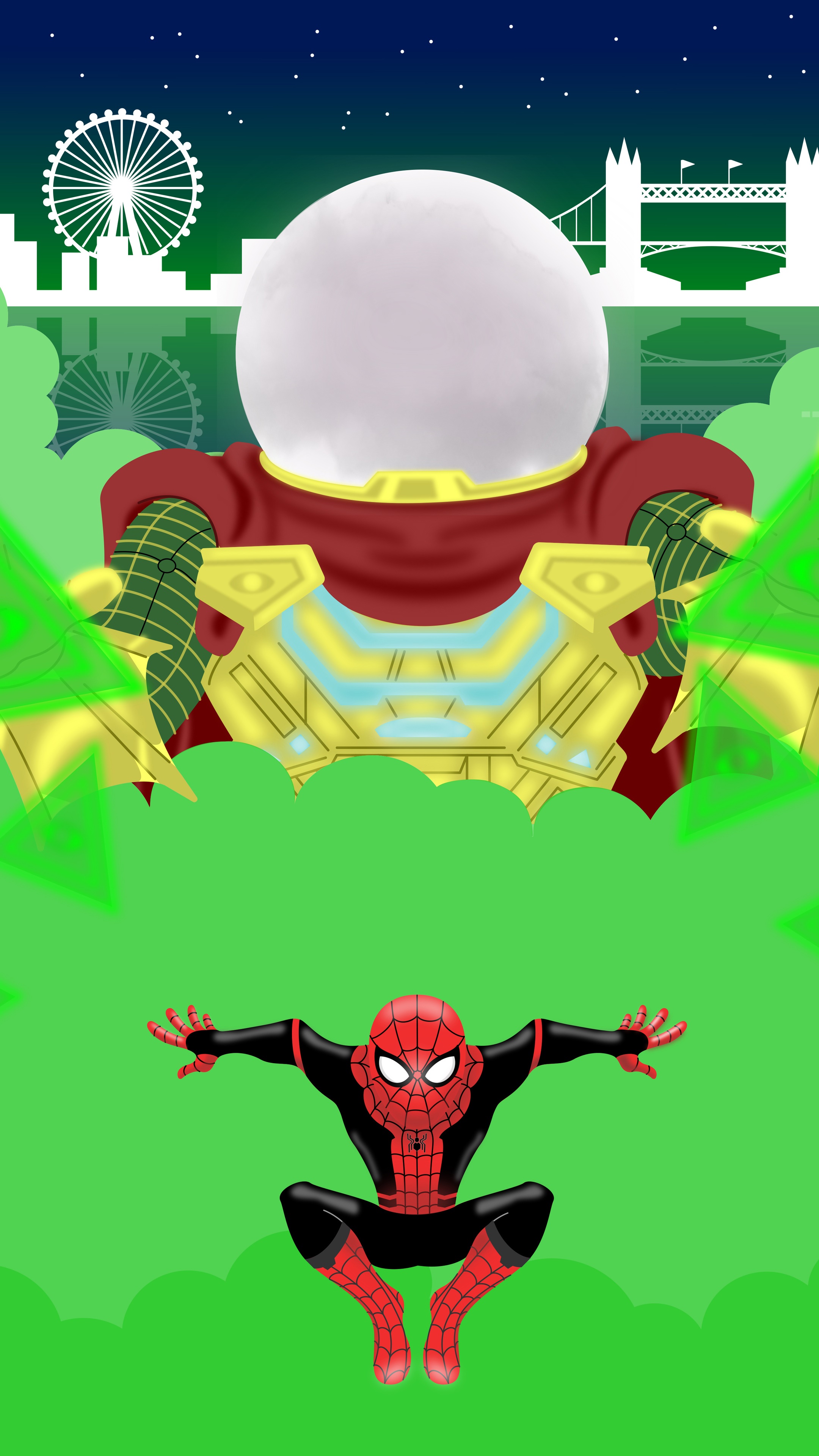 Spider-Man and Mysterio in London 4K HD Phone Wallpaper