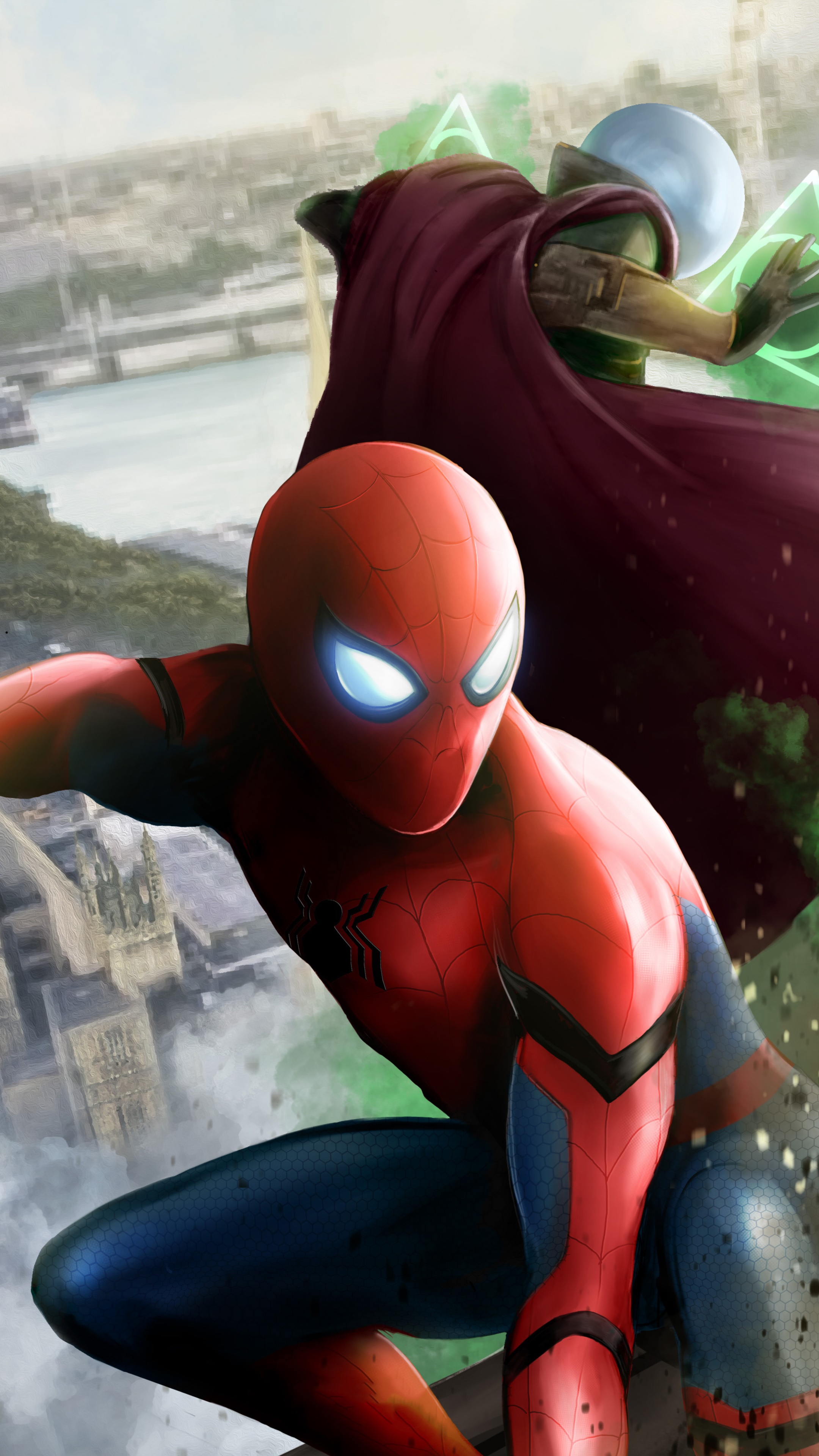 Spider-Man and Mysterio in artwork 4K HD Phone Wallpaper
