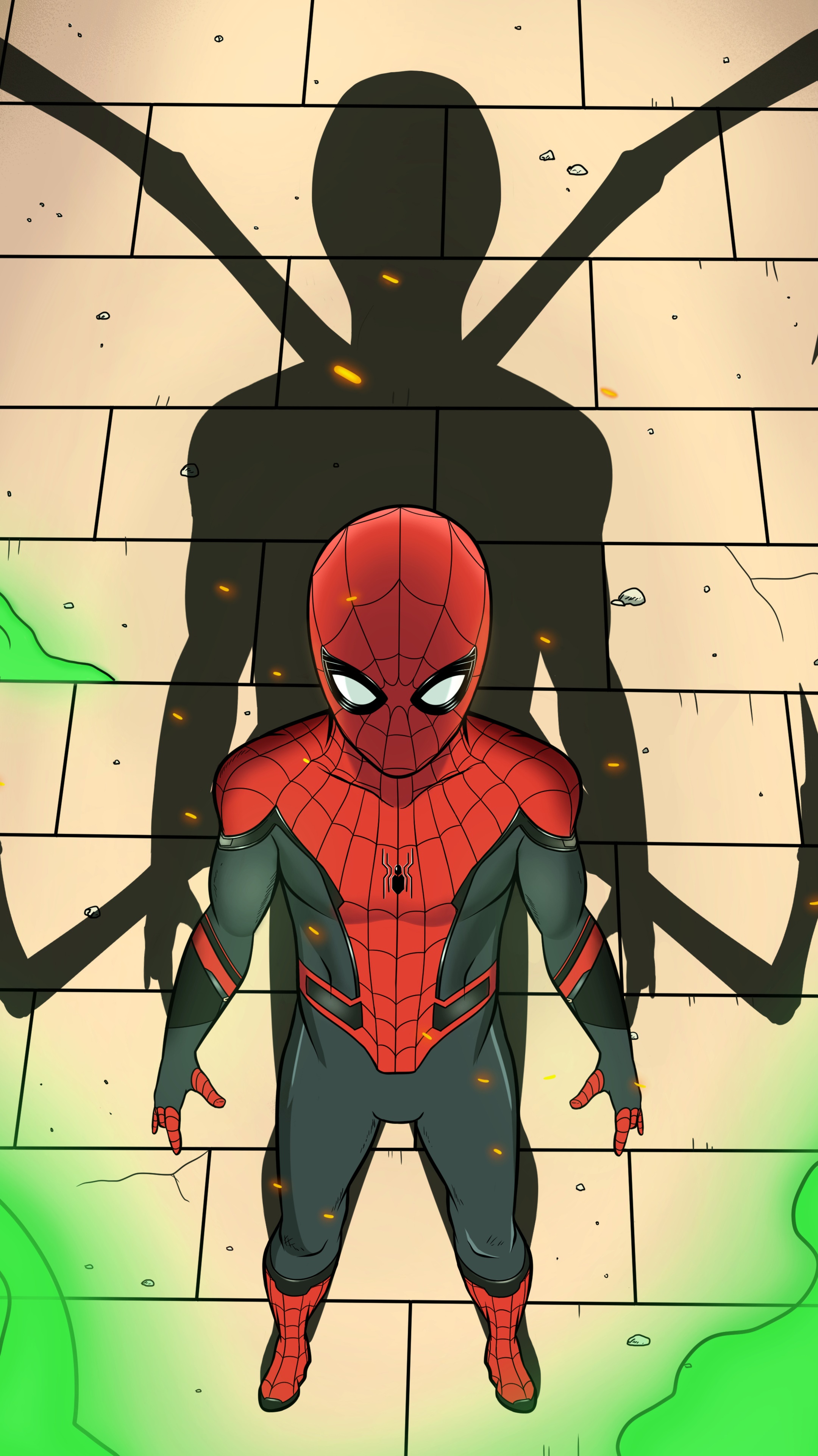 Spider-Man with a shadow of Doctor Octopus HD Phone Wallpaper