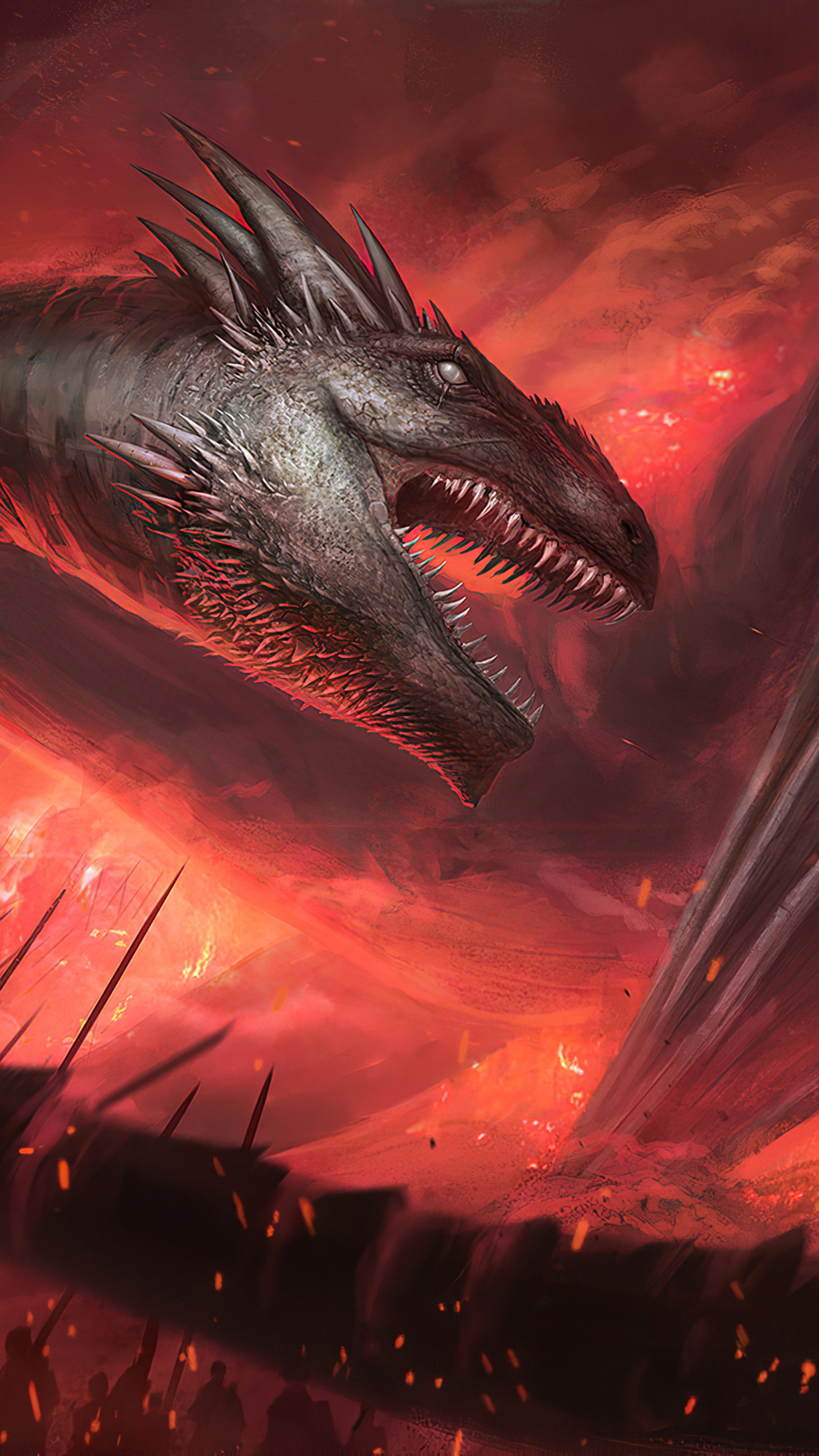 Dragon in a fiery landscape HD Phone Wallpaper