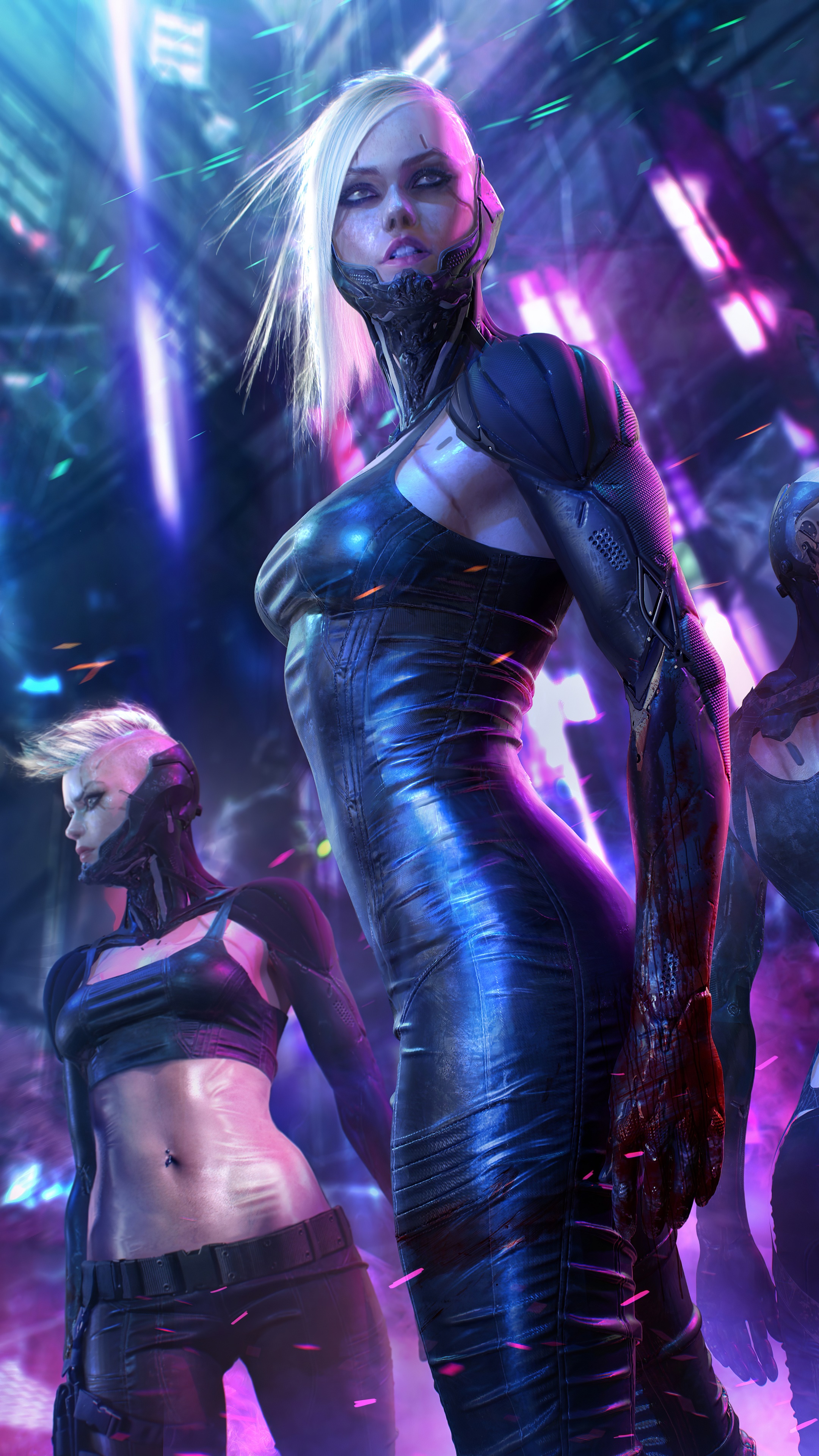 Cyborg women in a futuristic city HD Phone Wallpaper
