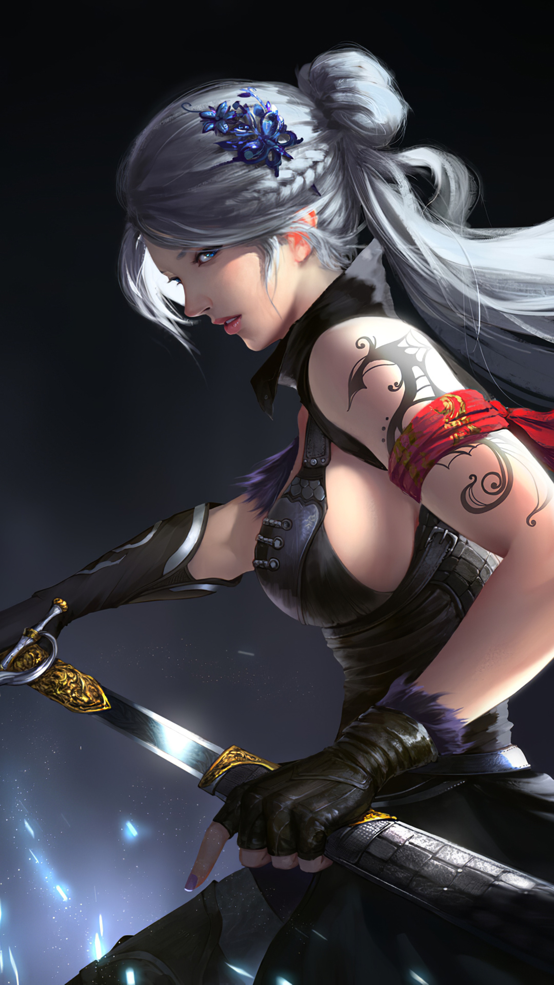 Artwork of a woman with a sword HD Phone Wallpaper