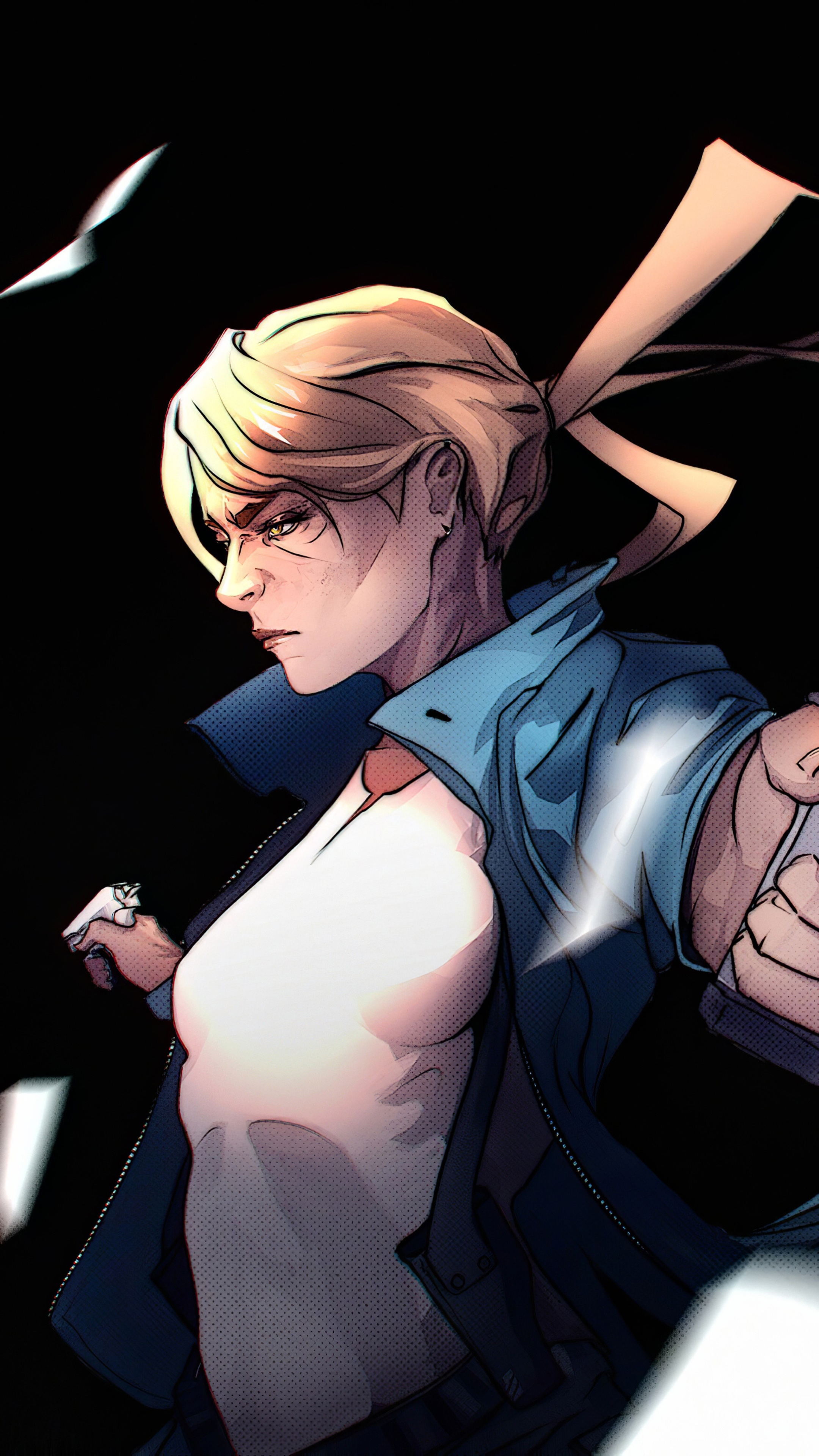 Anime girl with blonde hair in a ponytail HD Phone Wallpaper