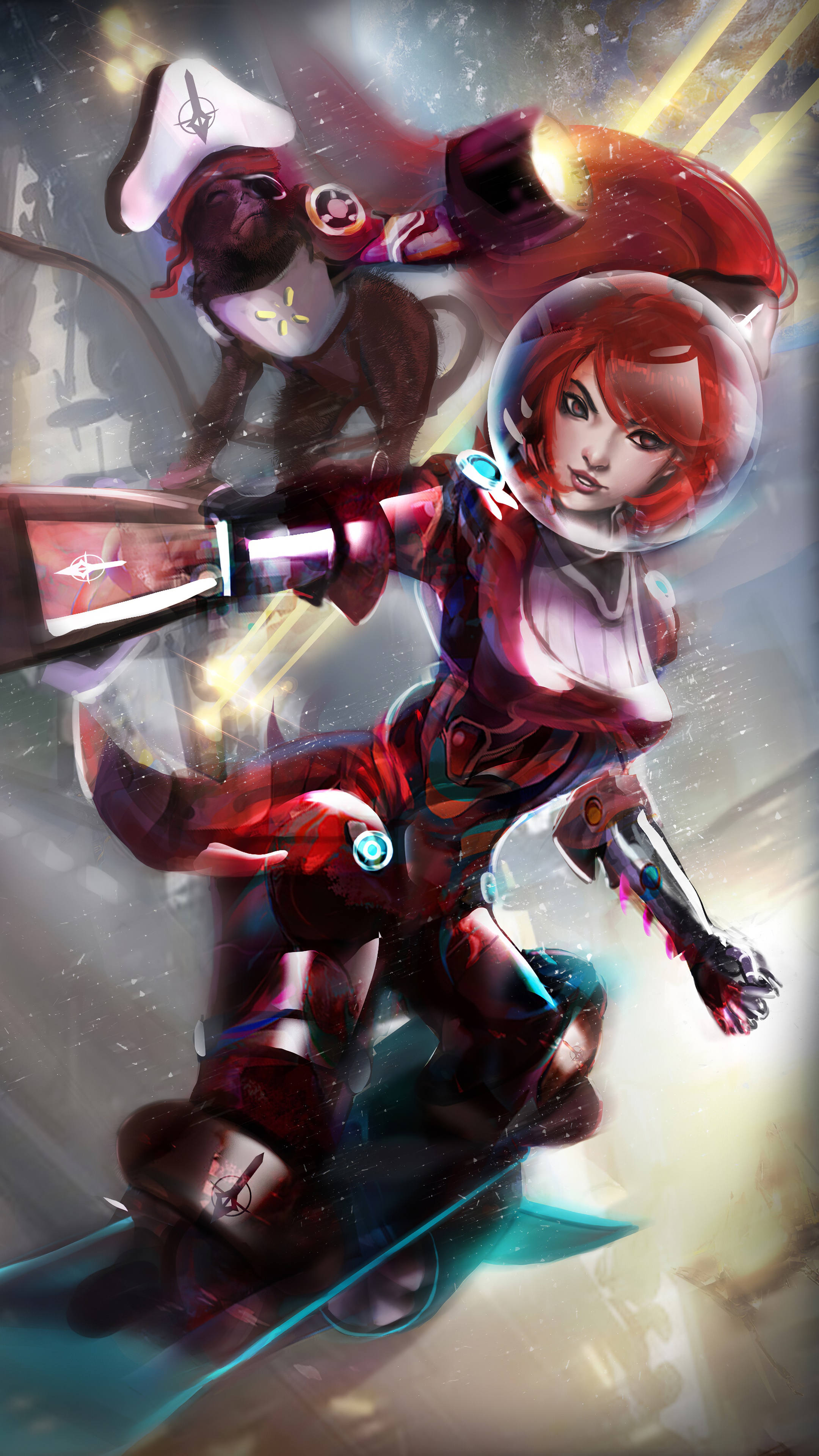Girl in space suit riding a hoverboard HD Phone Wallpaper