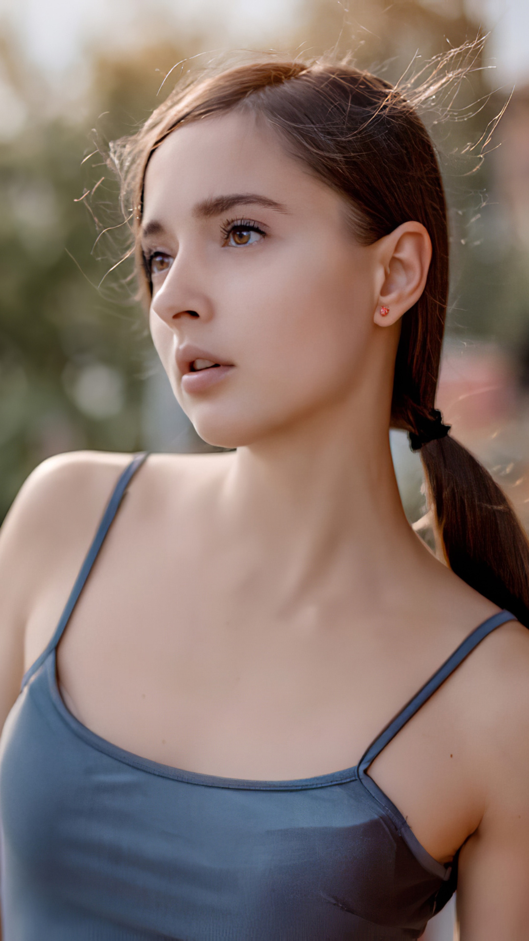 Brunette girl with earrings HD Phone Wallpaper