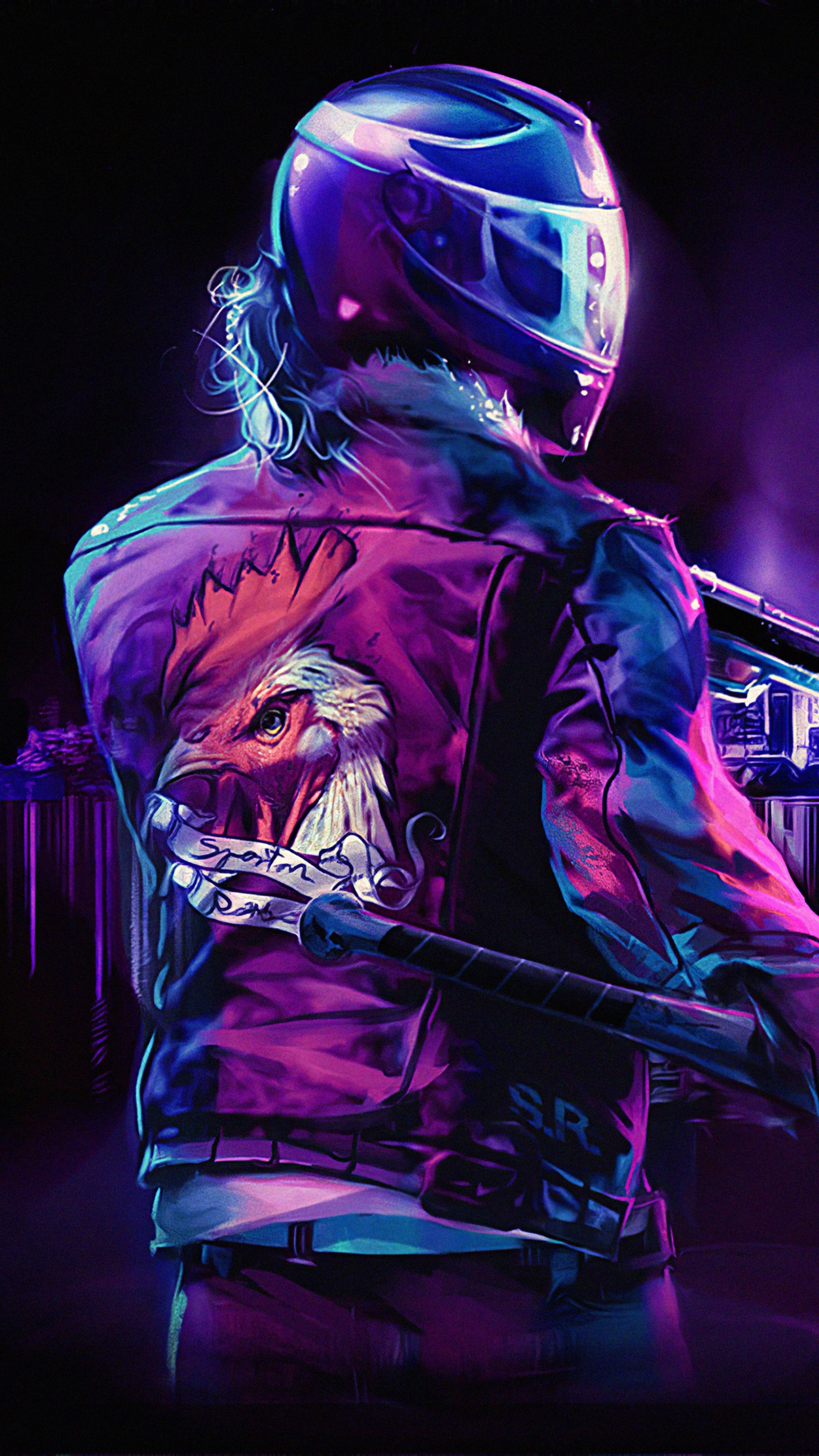 Artwork of a person with a helmet and eagle jacket HD Phone Wallpaper