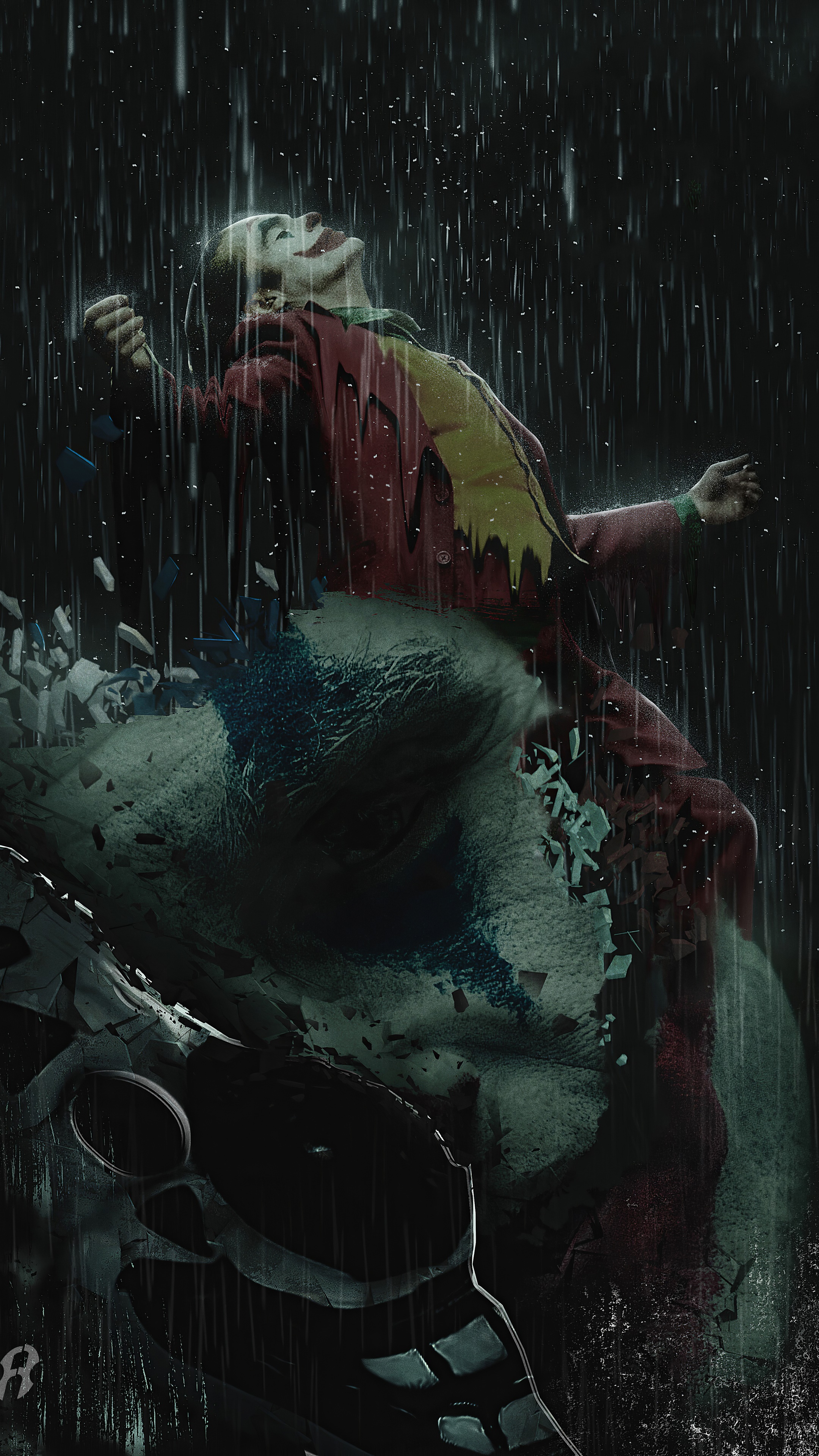 Joker artwork in the rain HD Phone Wallpaper