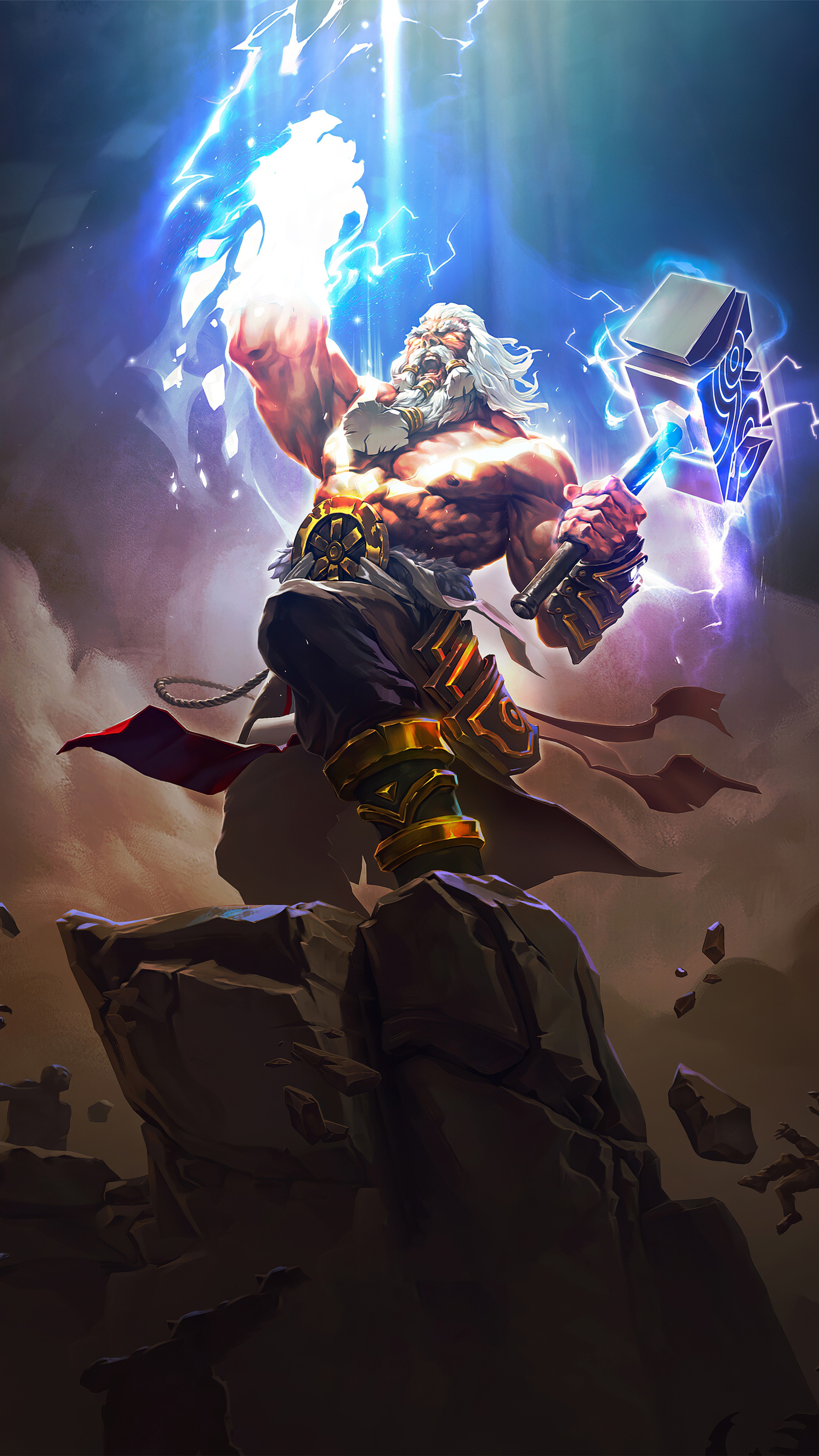 Zeus from Smite wielding Mjolnir HD Phone Wallpaper