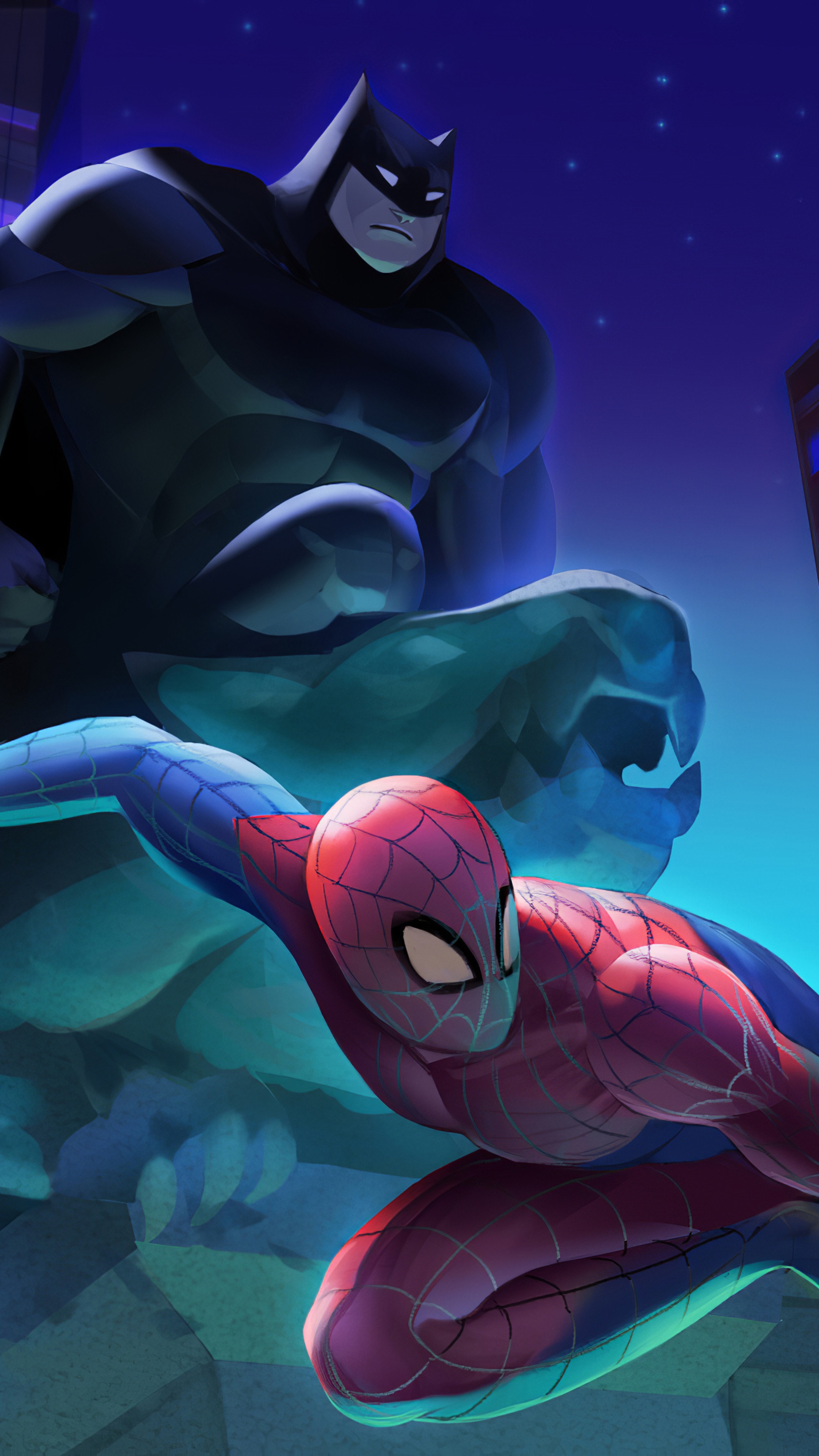 Batman and Spider-Man artwork HD Phone Wallpaper