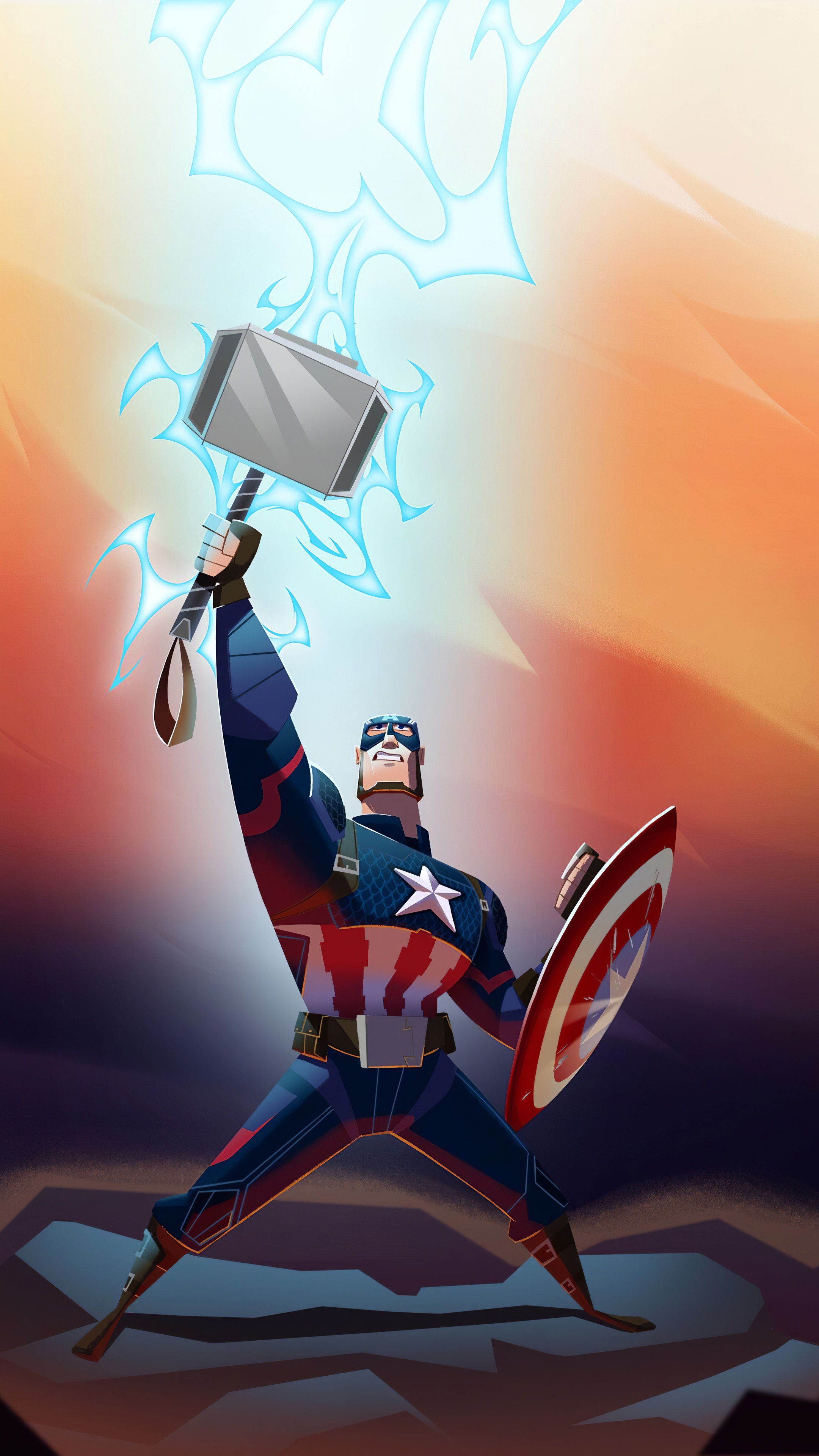 Captain America wielding Thor's Hammer HD Phone Wallpaper