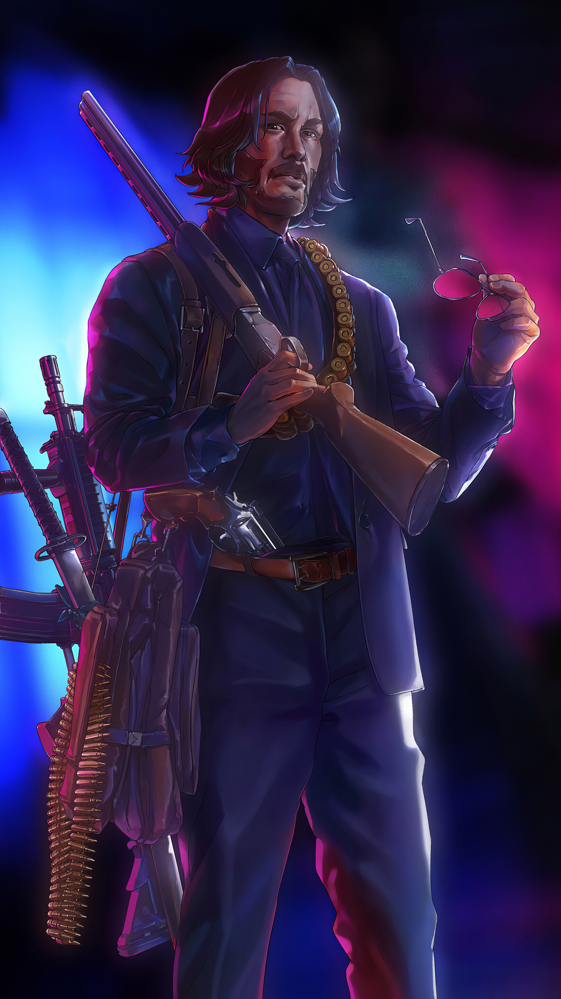 John Wick with Shotgun and Sunglasses HD Phone Wallpaper