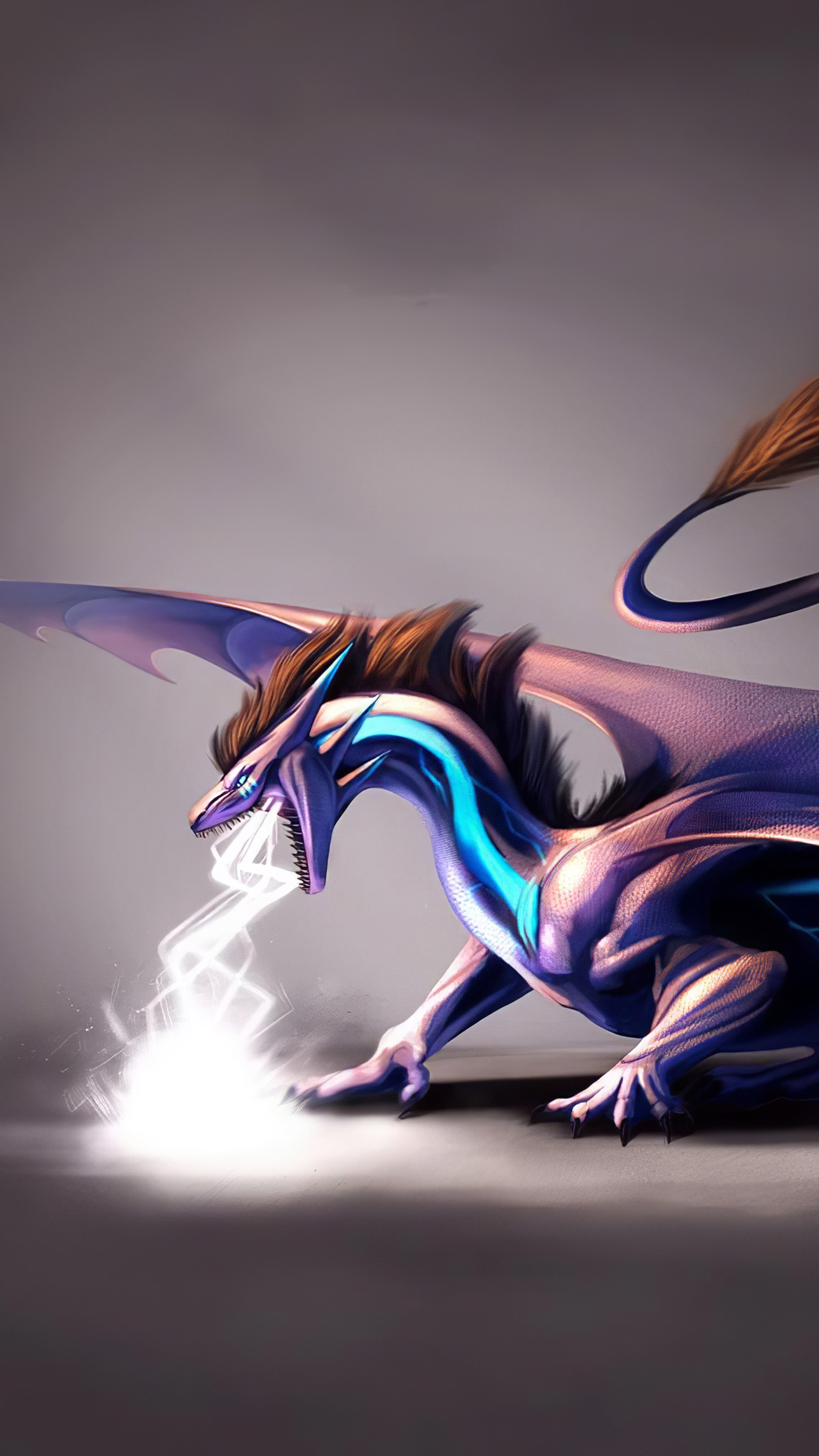 Dragon breathing lightning, digital art HD Phone Wallpaper