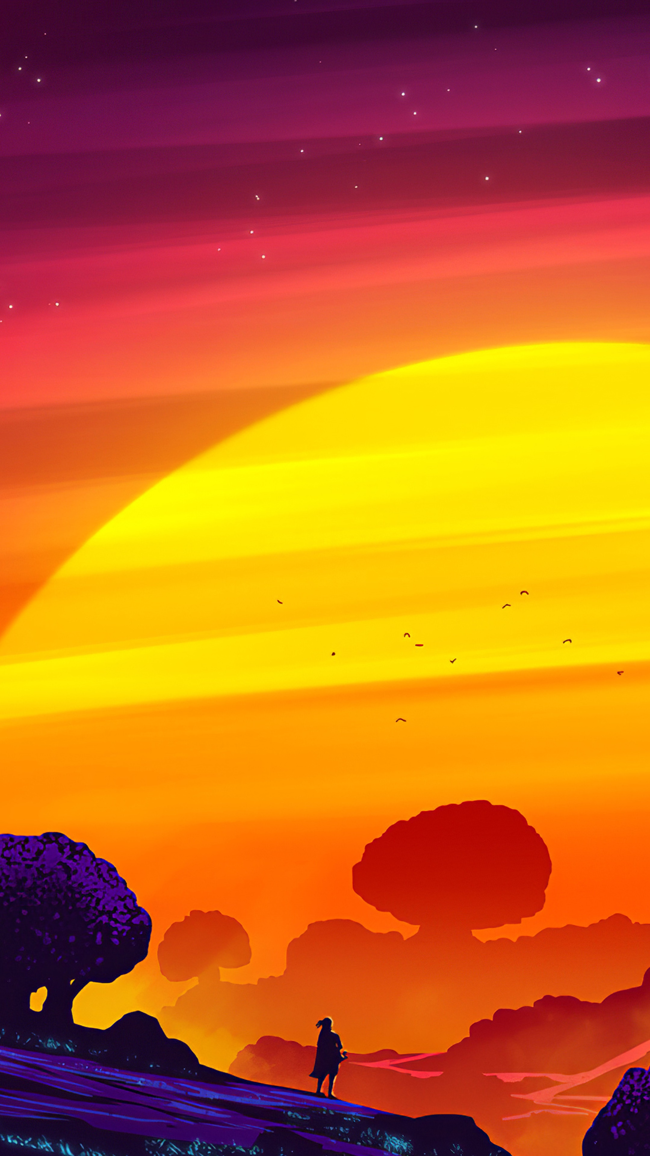 Digital Art of a Person in a Landscape HD Phone Wallpaper