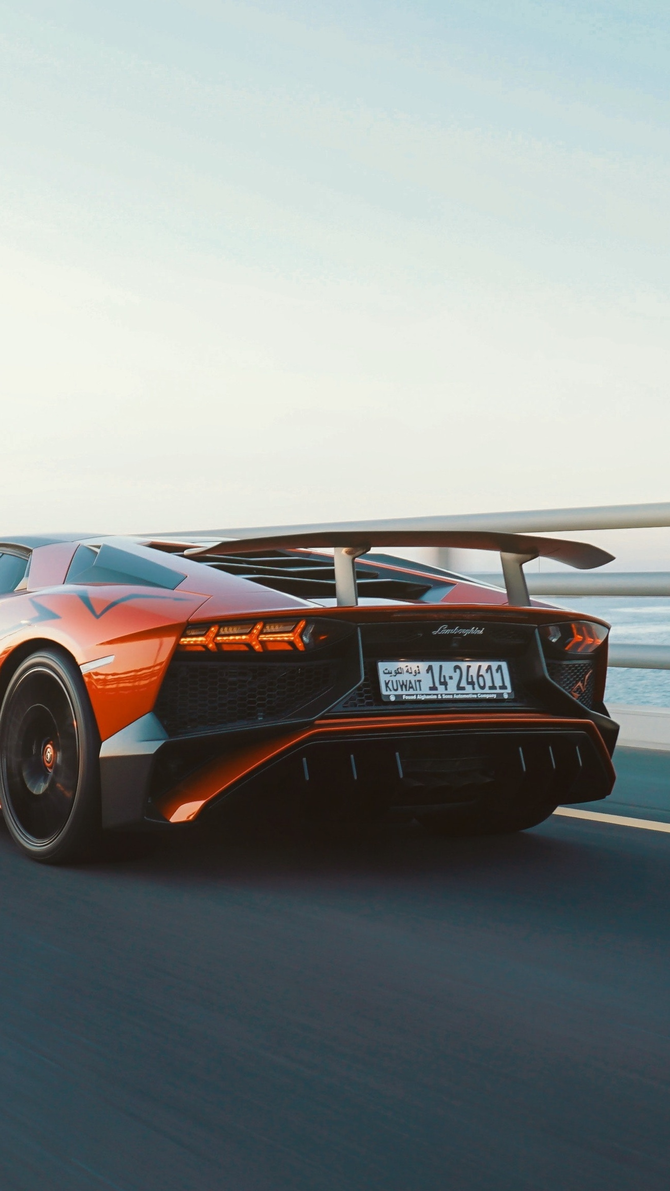 Orange Lamborghini Aventador with spoiler HD Phone Wallpaper