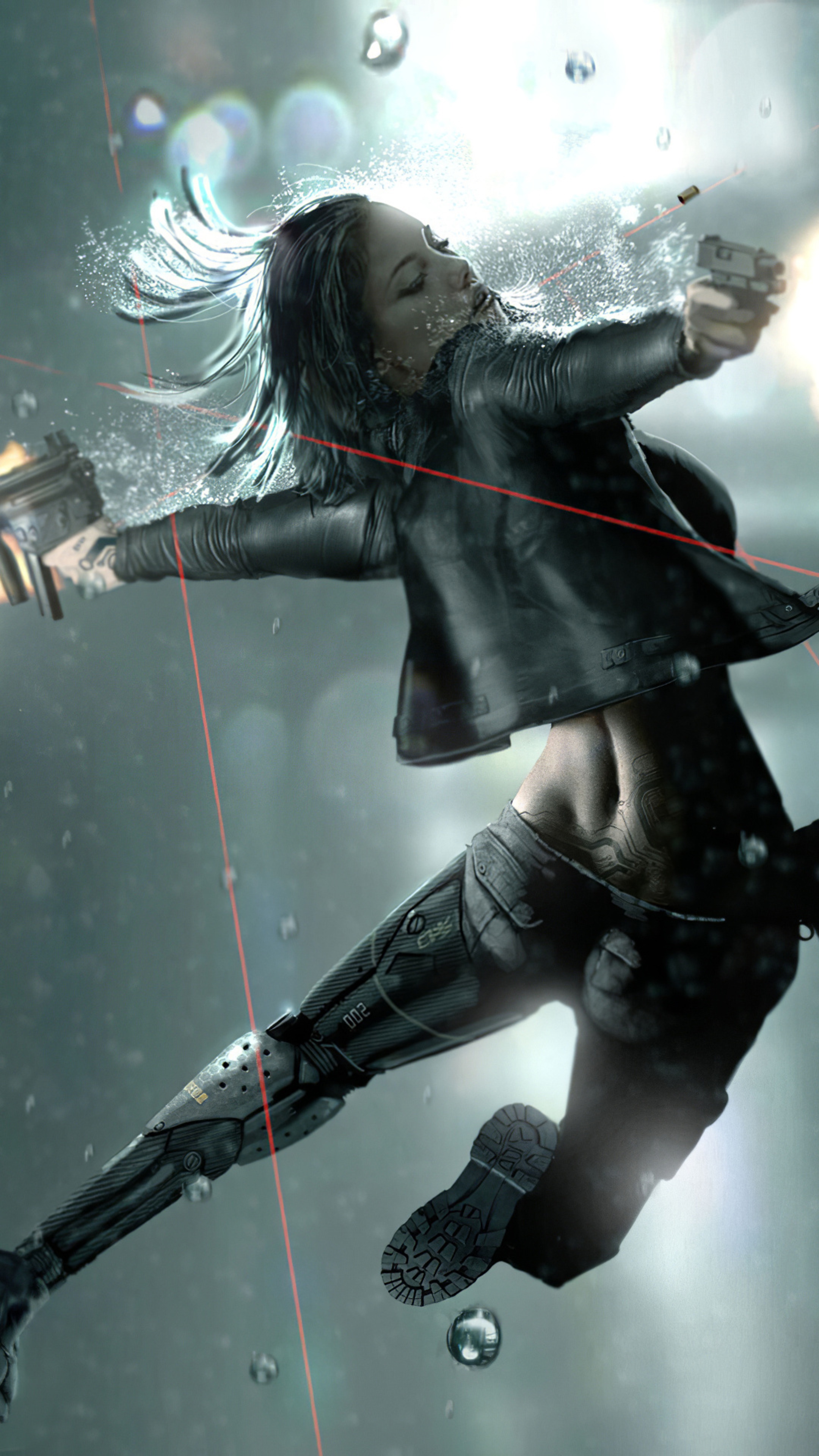 Woman with guns underwater HD Phone Wallpaper