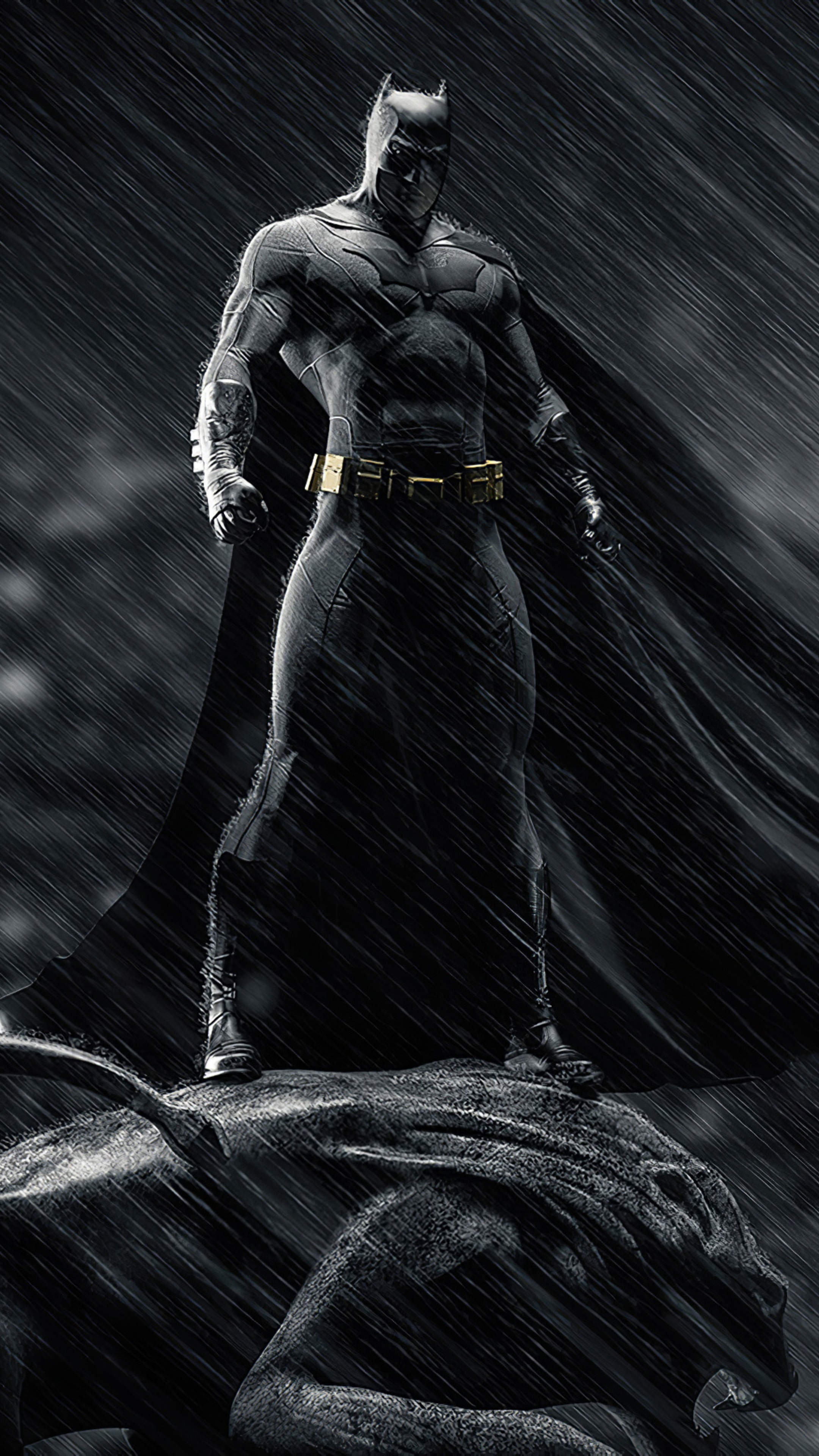 Batman standing on a gargoyle in the rain HD Phone Wallpaper