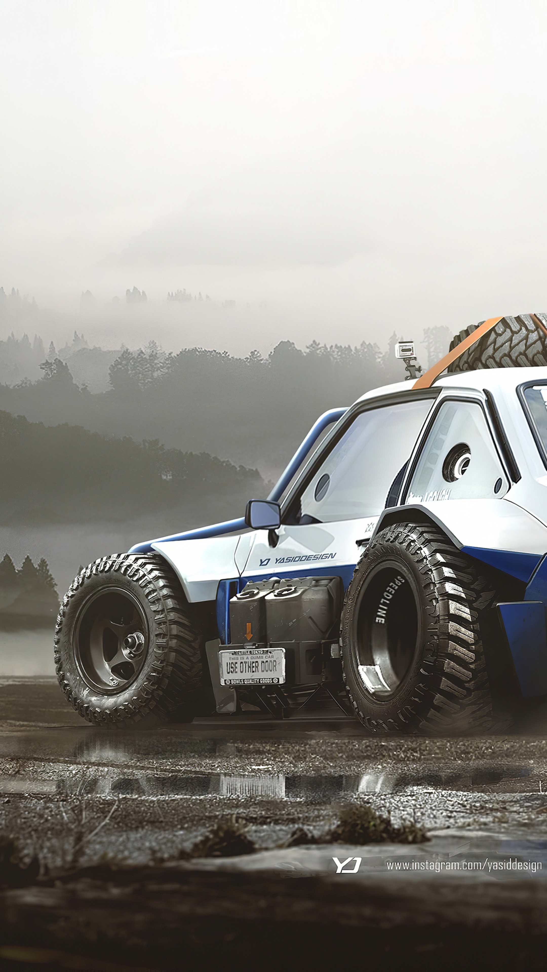 Digital art of a modified Ford off-road vehicle HD Phone Wallpaper