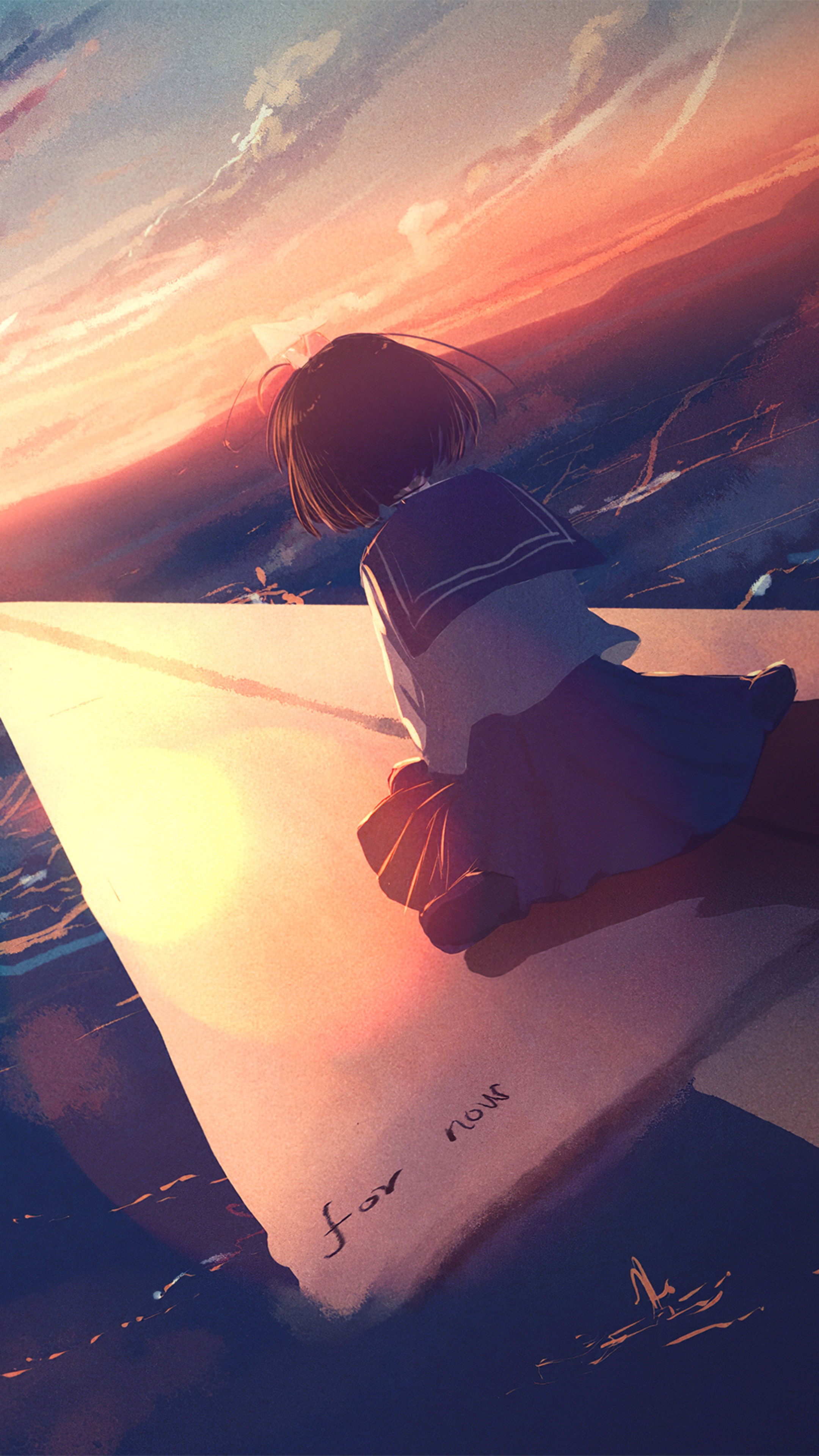 Anime girl in sailor uniform at sunset HD Phone Wallpaper