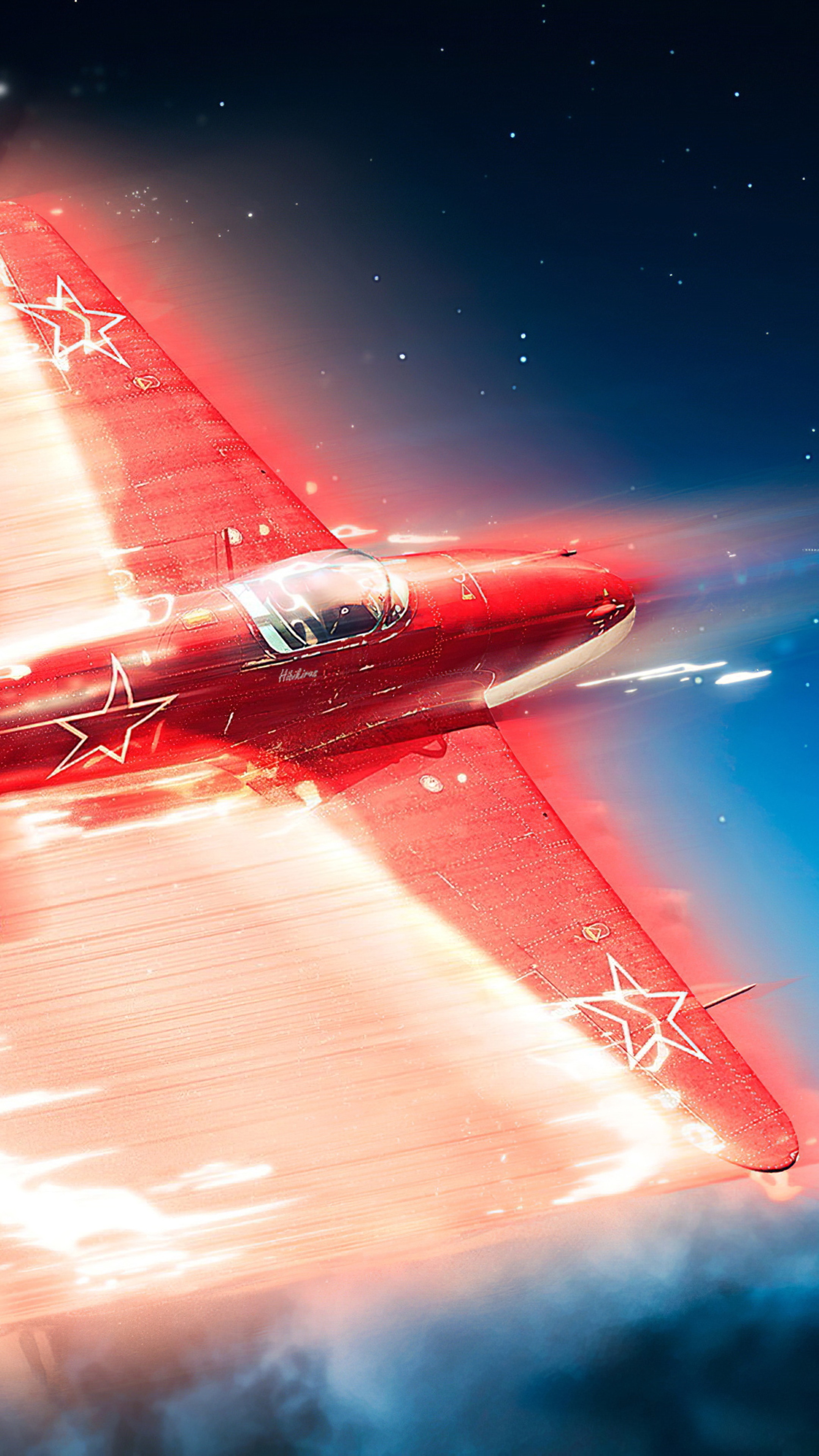 Red Soviet fighter plane in flight HD Phone Wallpaper