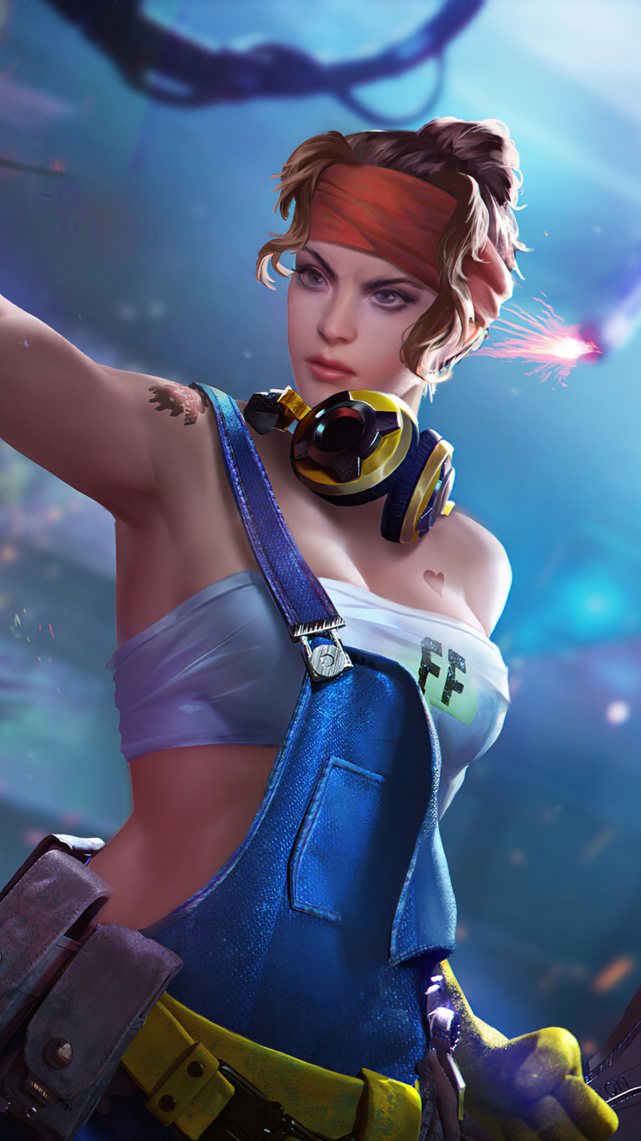 Artwork of a woman with headphones and overalls HD Phone Wallpaper