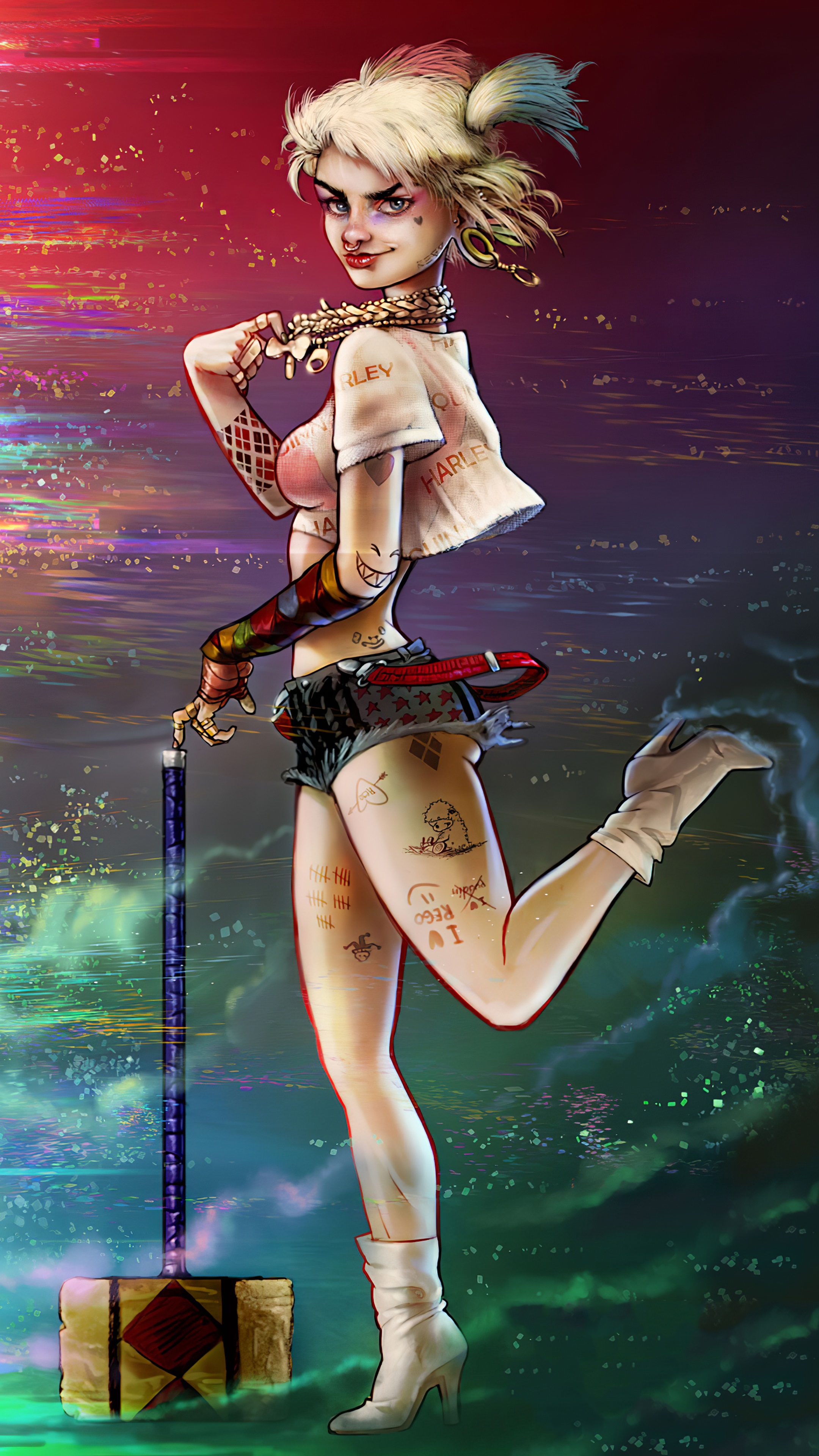 Harley Quinn with a hammer HD Phone Wallpaper