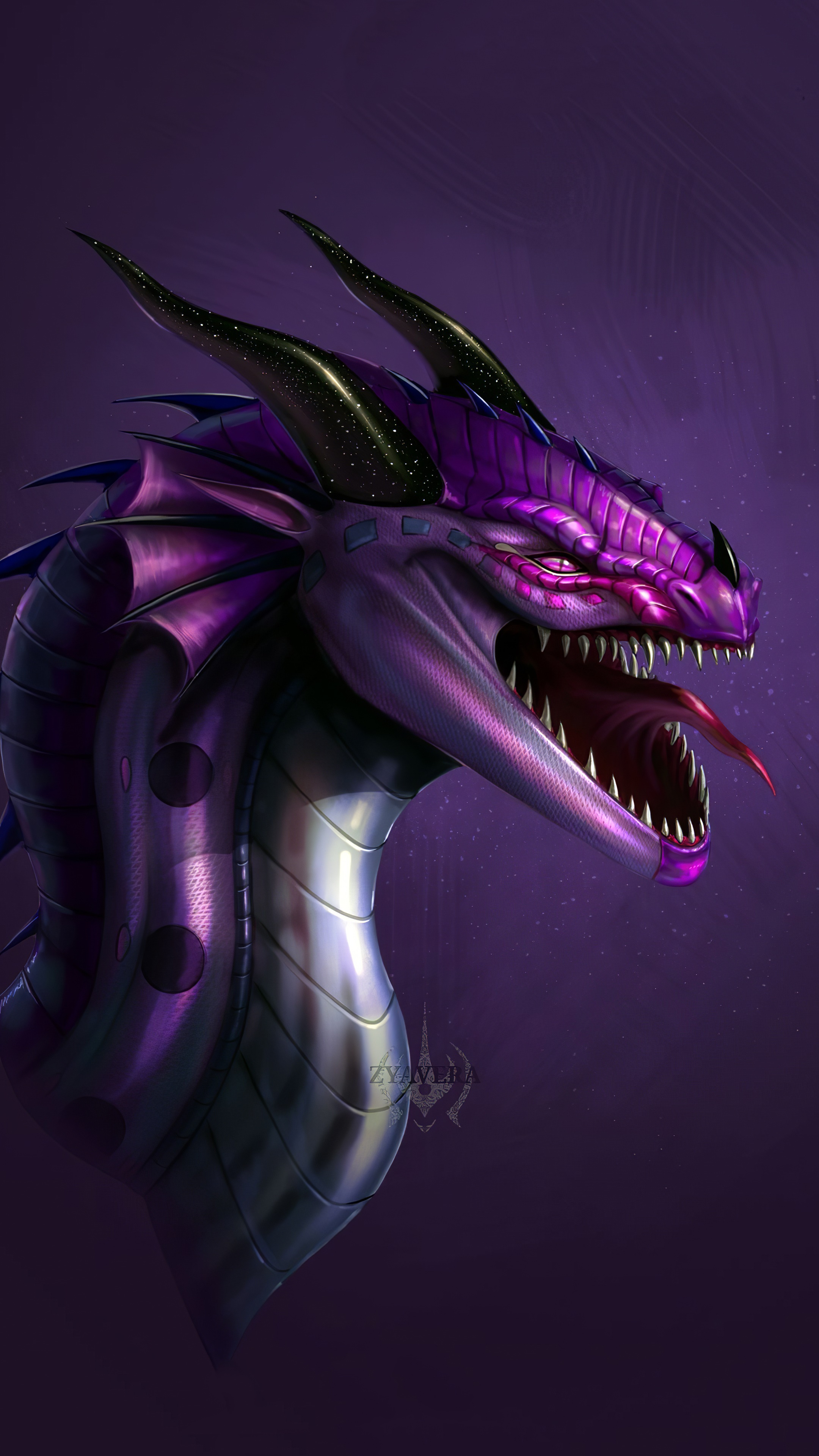 Purple Dragon Artwork HD Phone Wallpaper