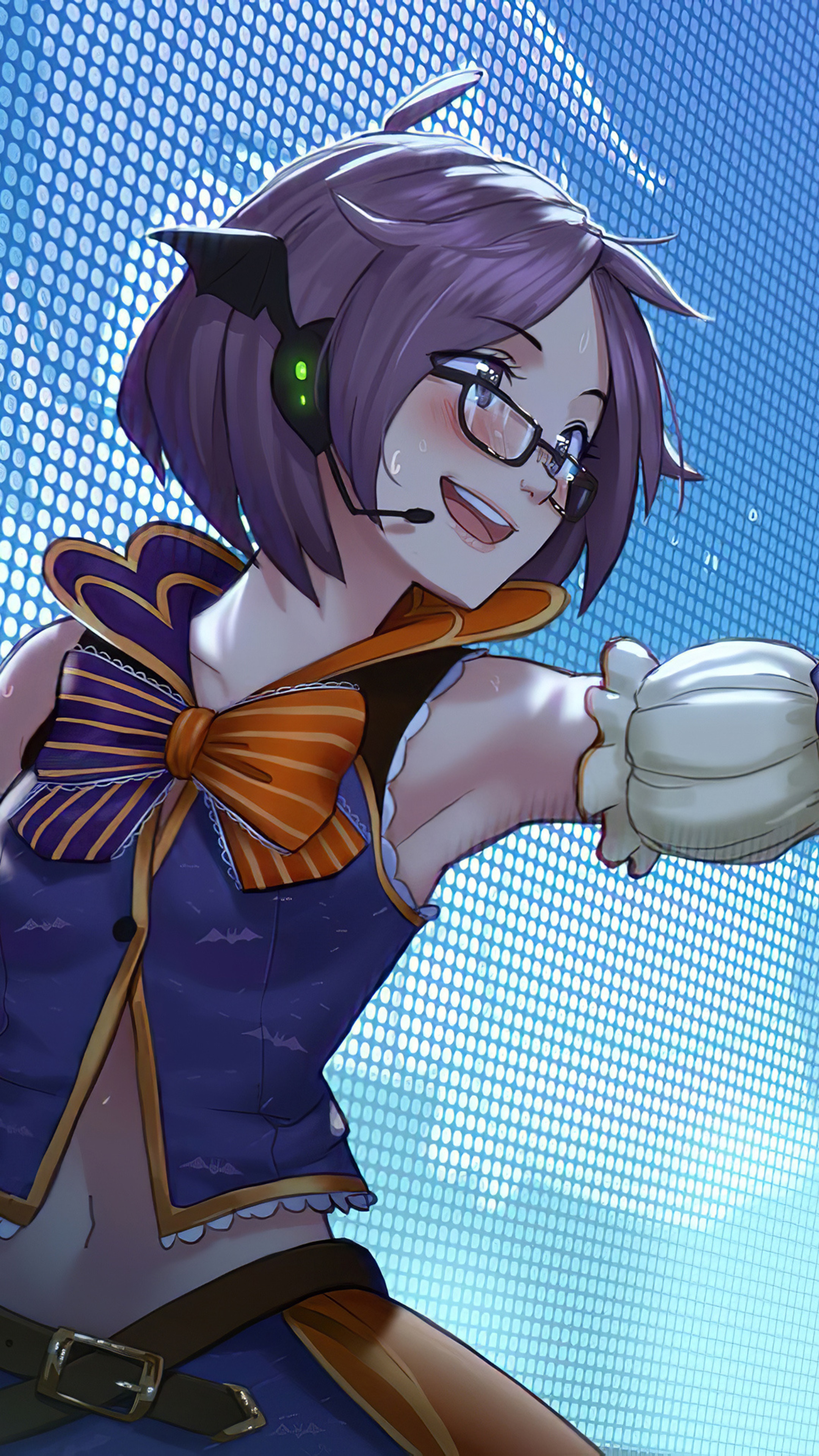 Anime girl with headphones and glasses HD Phone Wallpaper