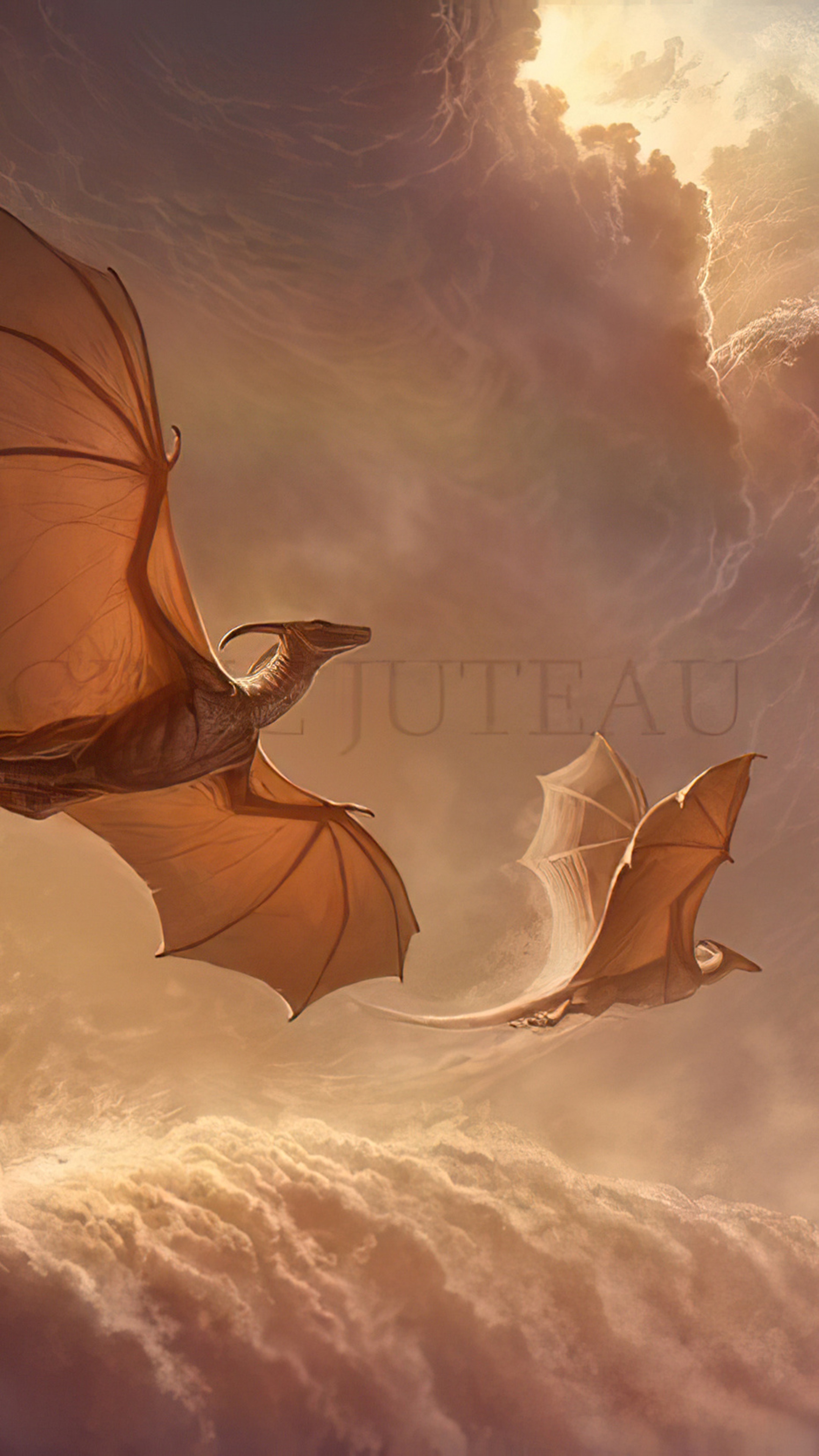 Two dragons flying through stormy clouds HD Phone Wallpaper