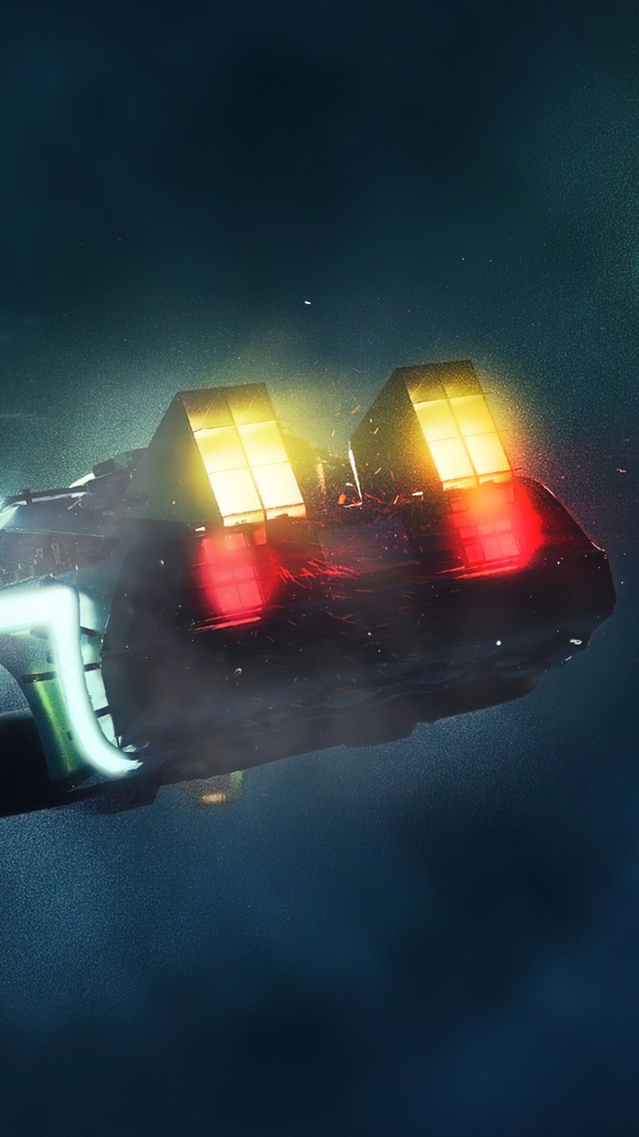 Spaceship with glowing engines in space HD Phone Wallpaper