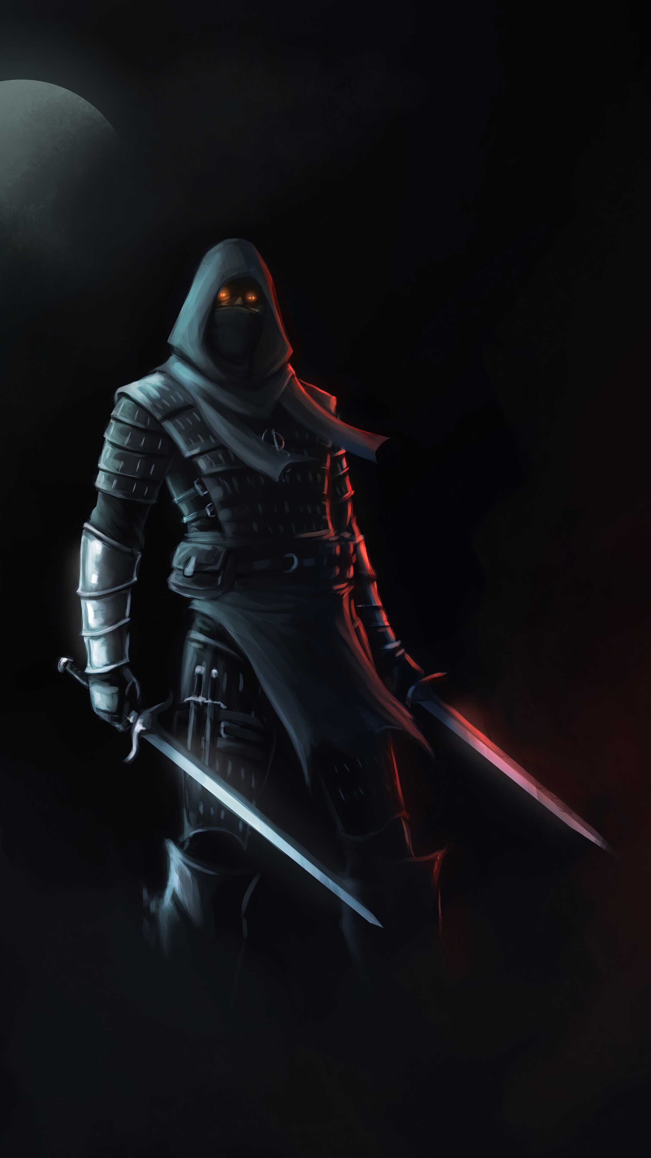 Assassin with two swords under the moon HD Phone Wallpaper