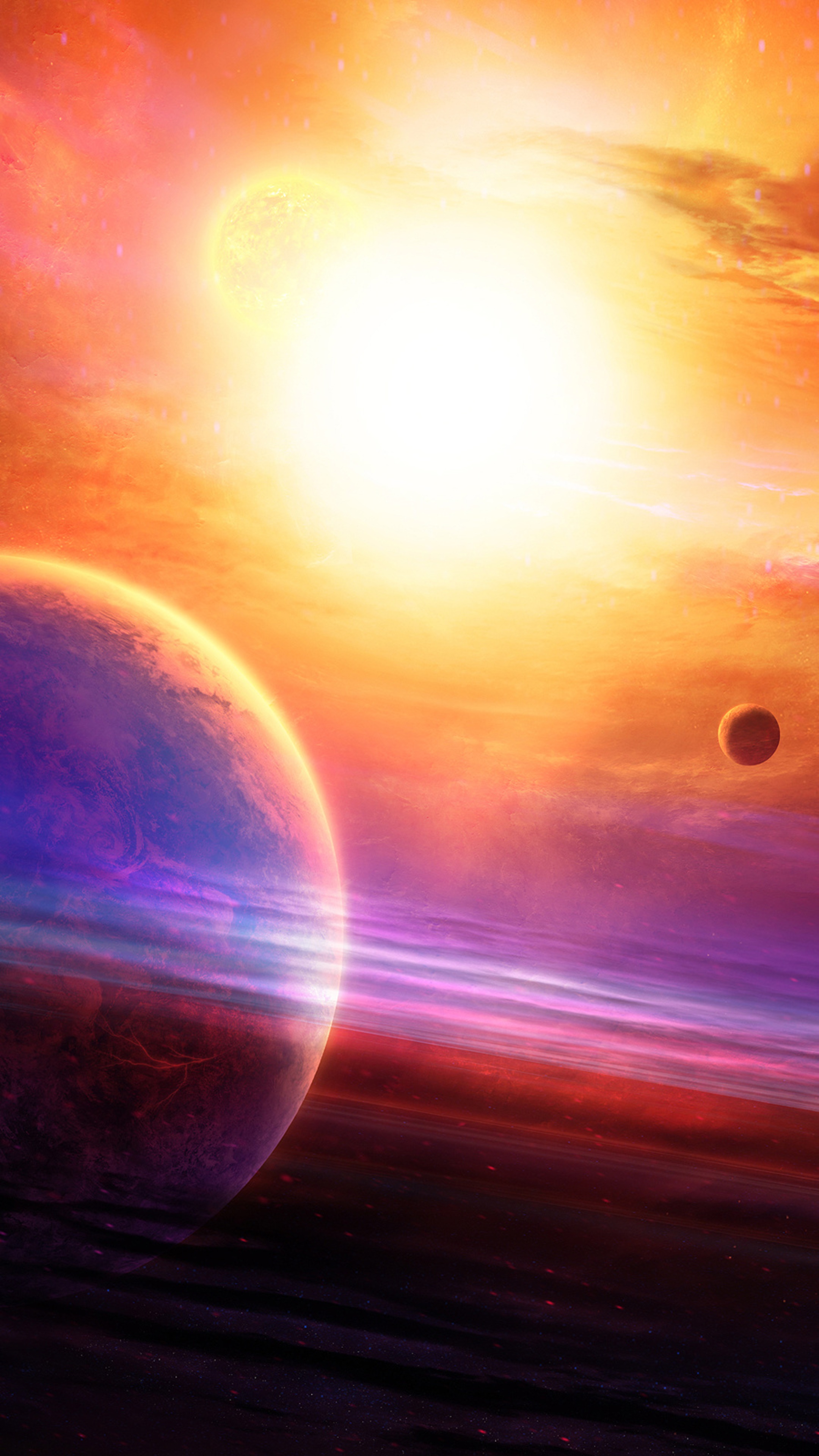 Digital universe with planets and a bright star HD Phone Wallpaper