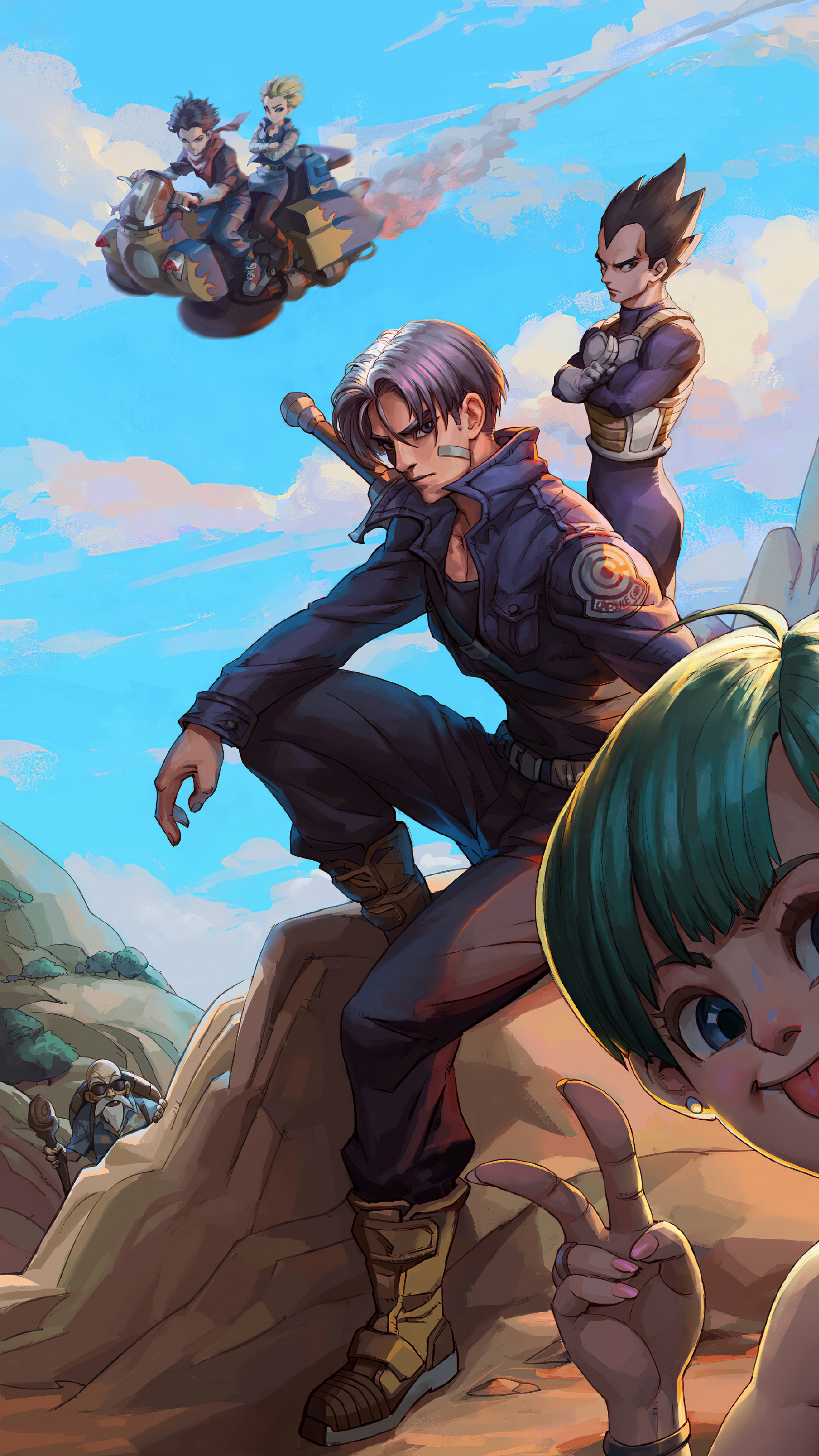 Trunks, Vegeta, Bulma, and others from Dragon Ball Z HD Phone Wallpaper