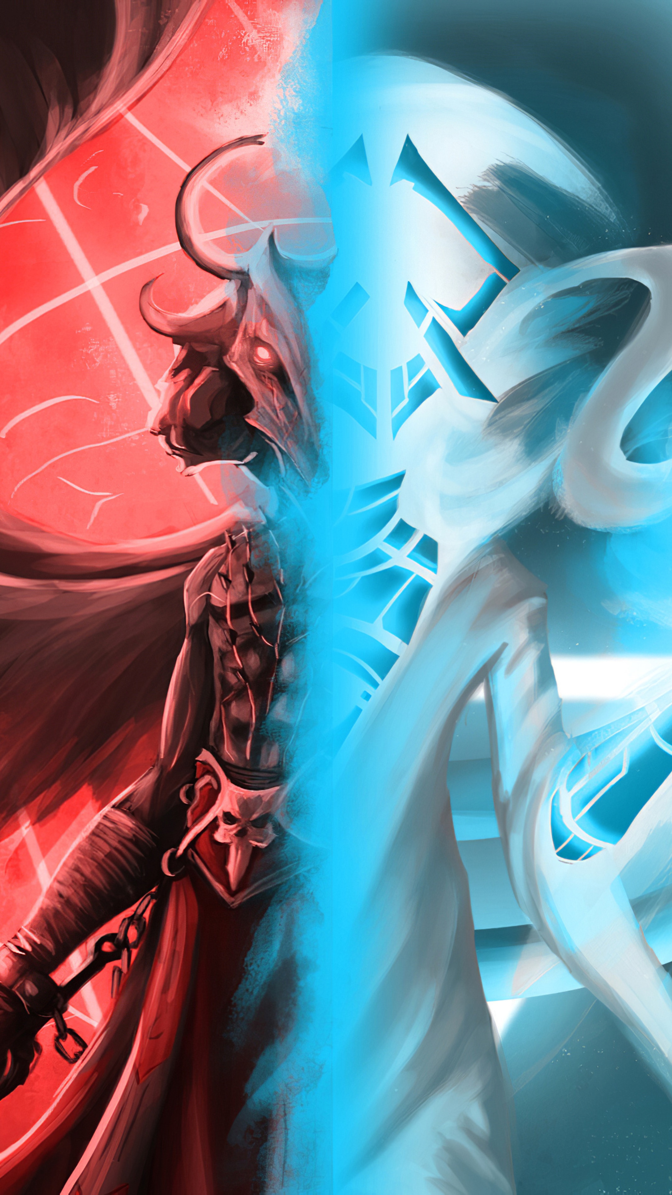 Digital Art of Hell and Heaven Figures HD Phone Wallpaper