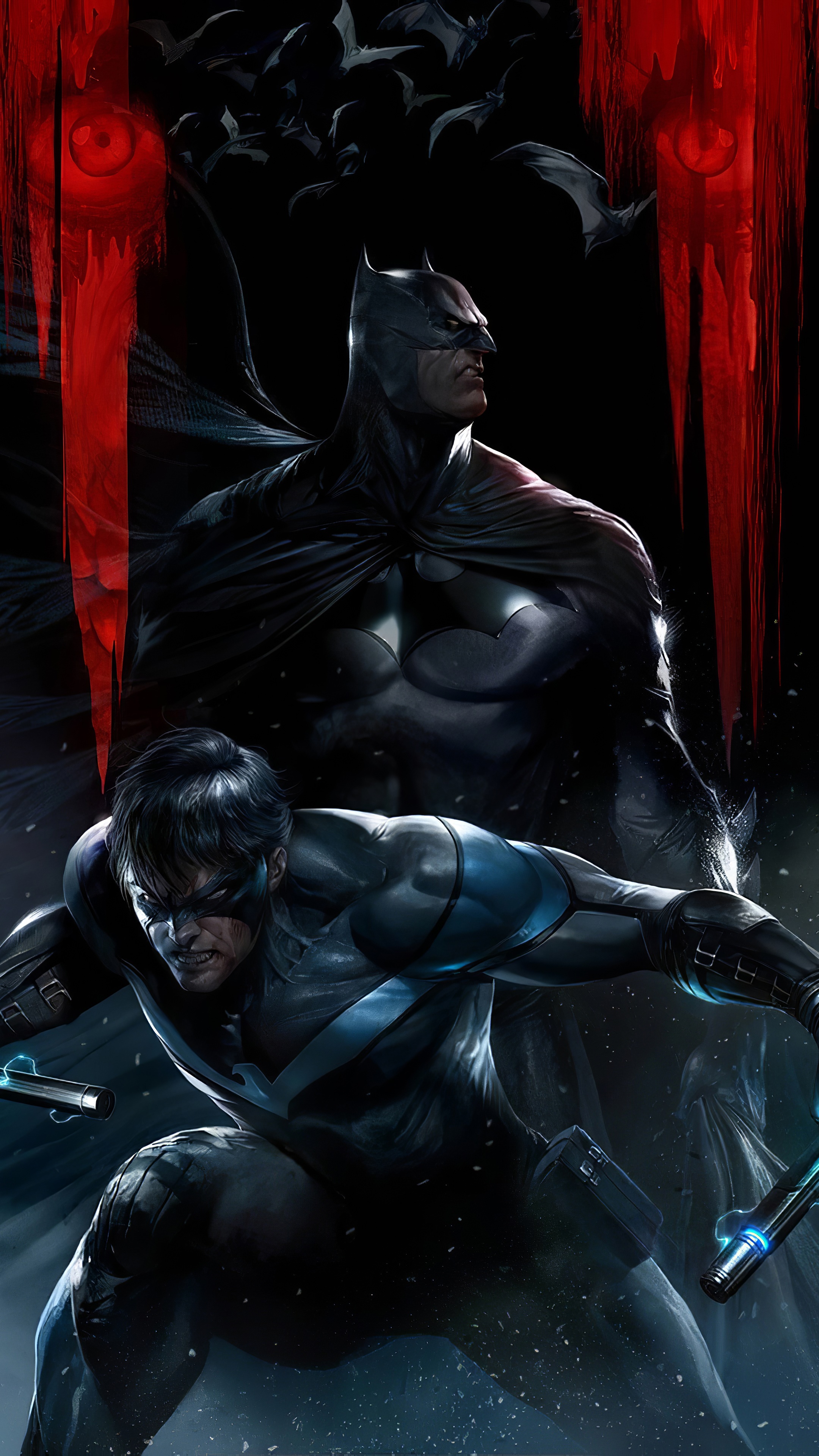 Batman and Nightwing artwork HD Phone Wallpaper