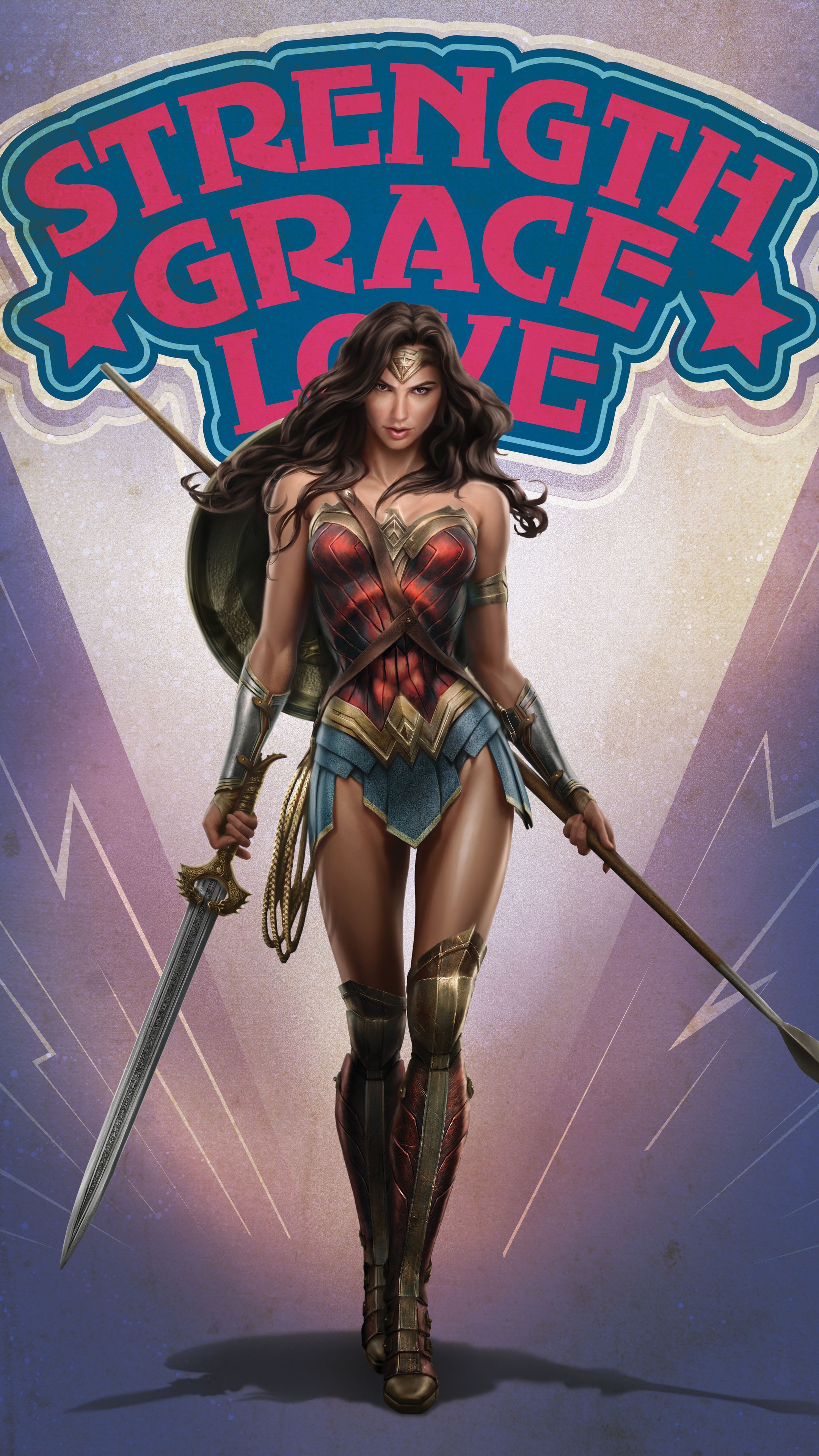 Wonder Woman with Sword and Spear HD Phone Wallpaper