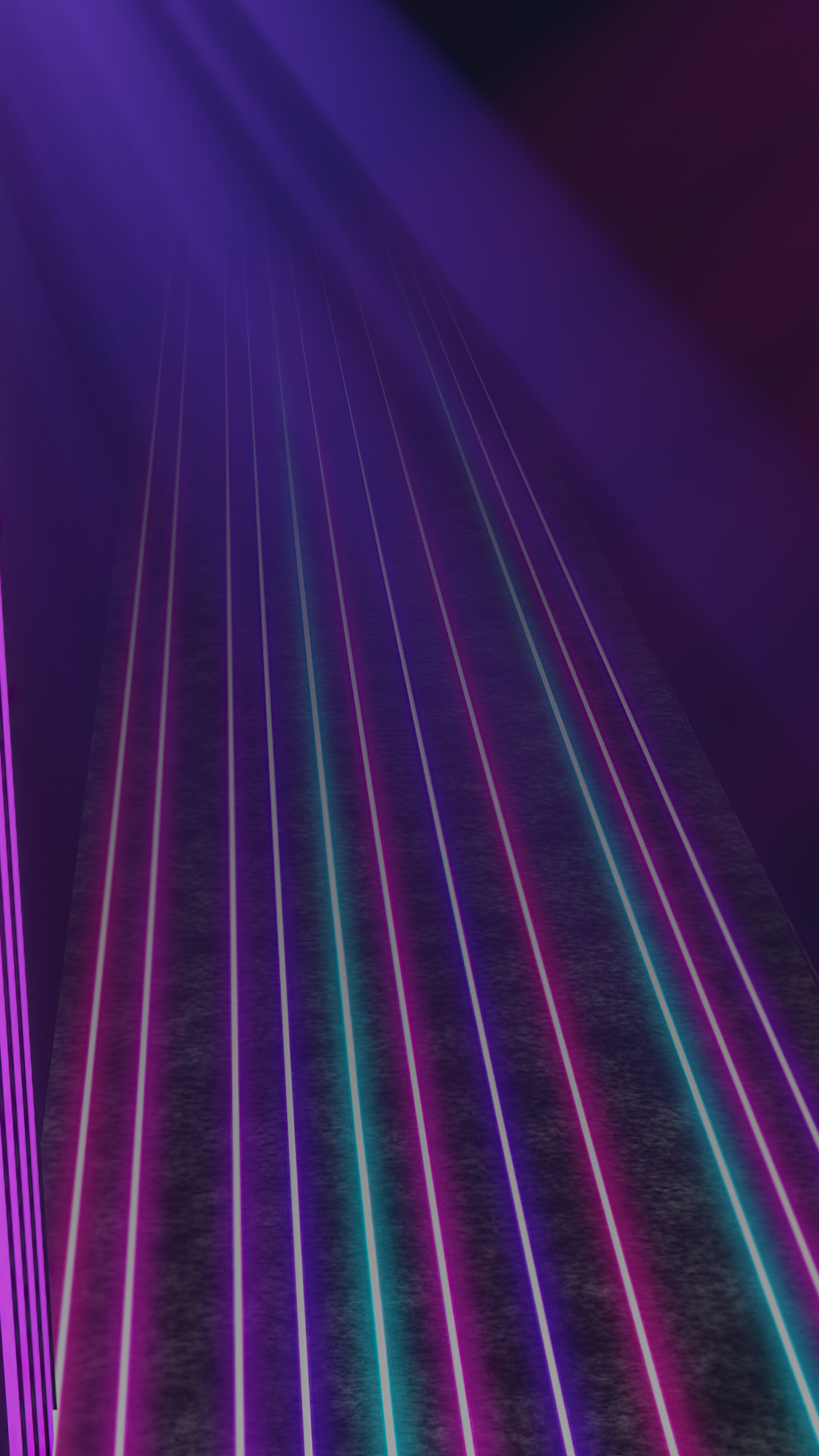Neon lines on a dark surface with purple light beams HD Phone Wallpaper