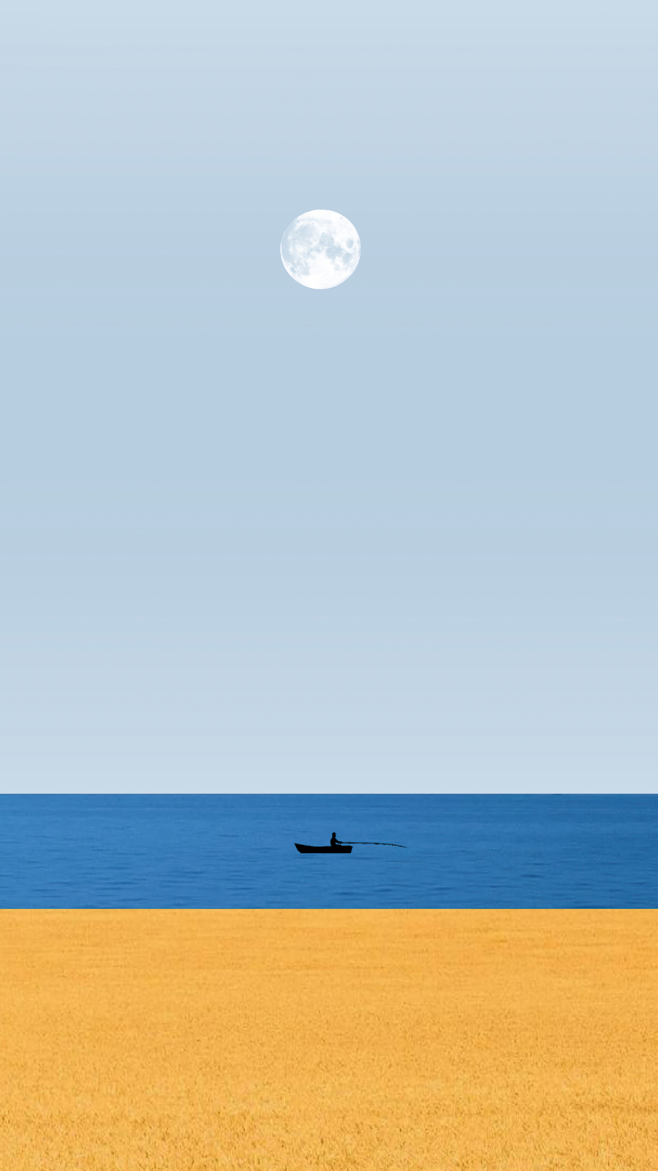 Man in boat on the sea under the moon HD Phone Wallpaper