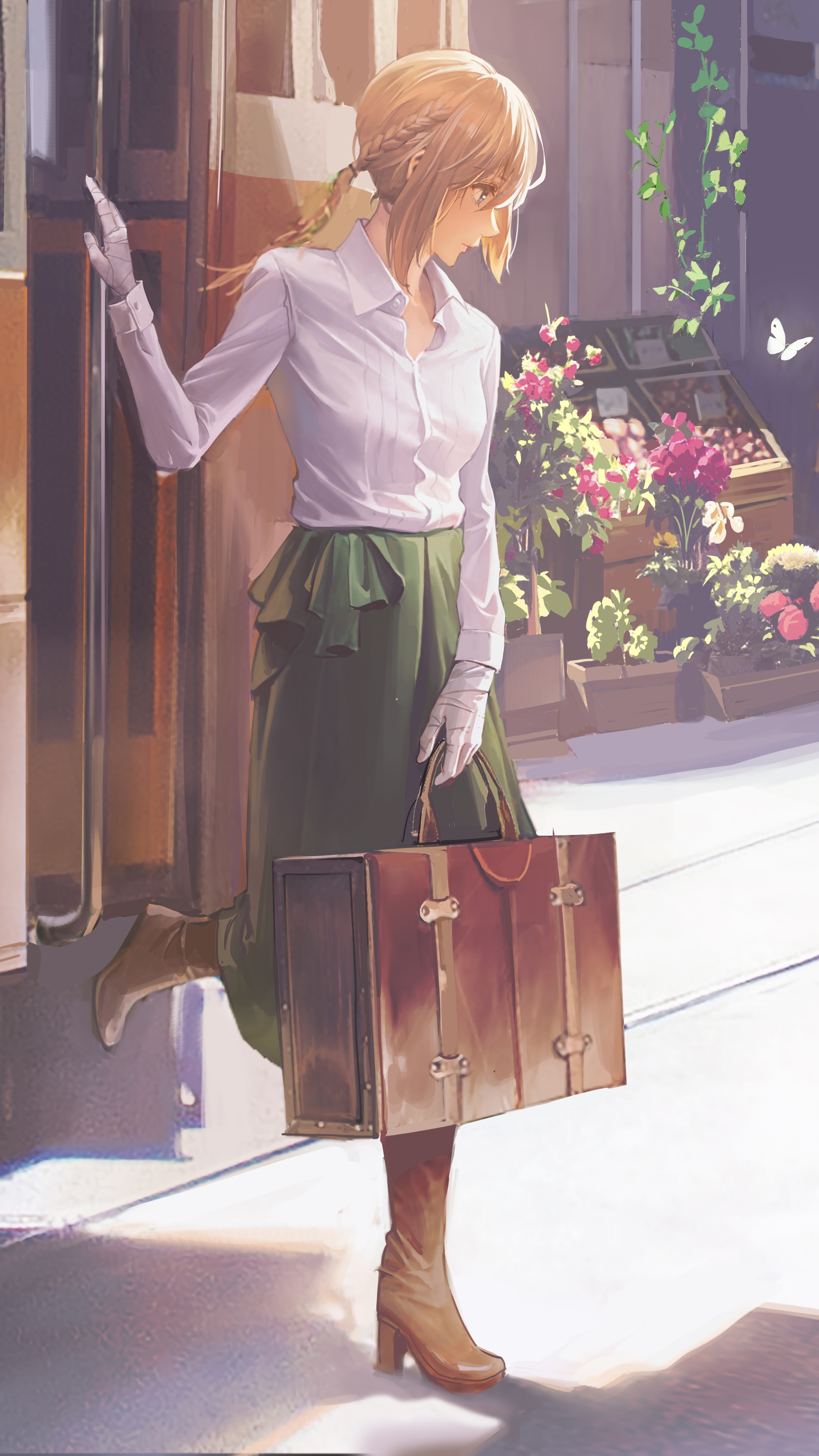 Violet Evergarden with suitcase HD Phone Wallpaper