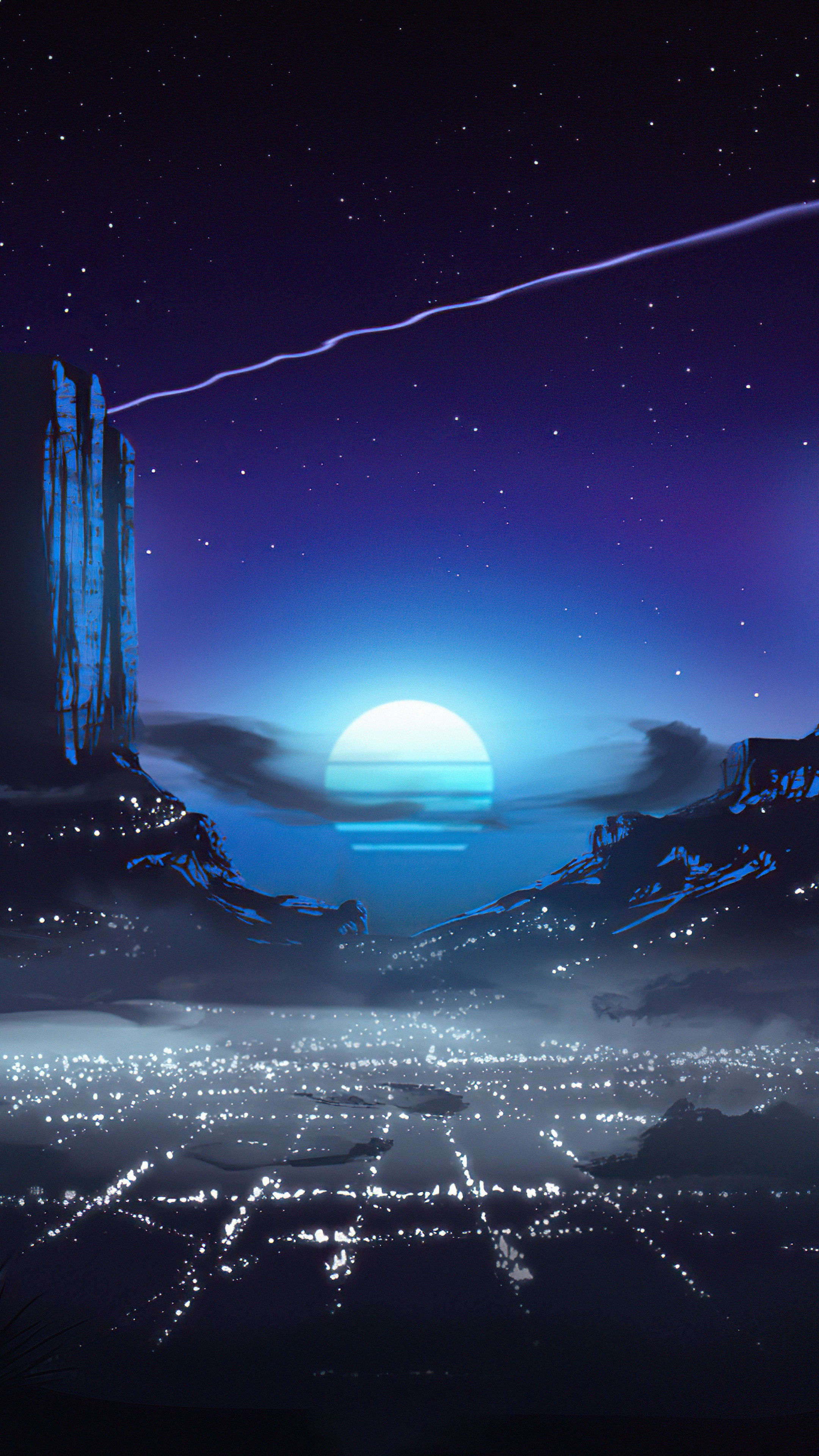 Synthwave digital art of a futuristic city at night HD Phone Wallpaper