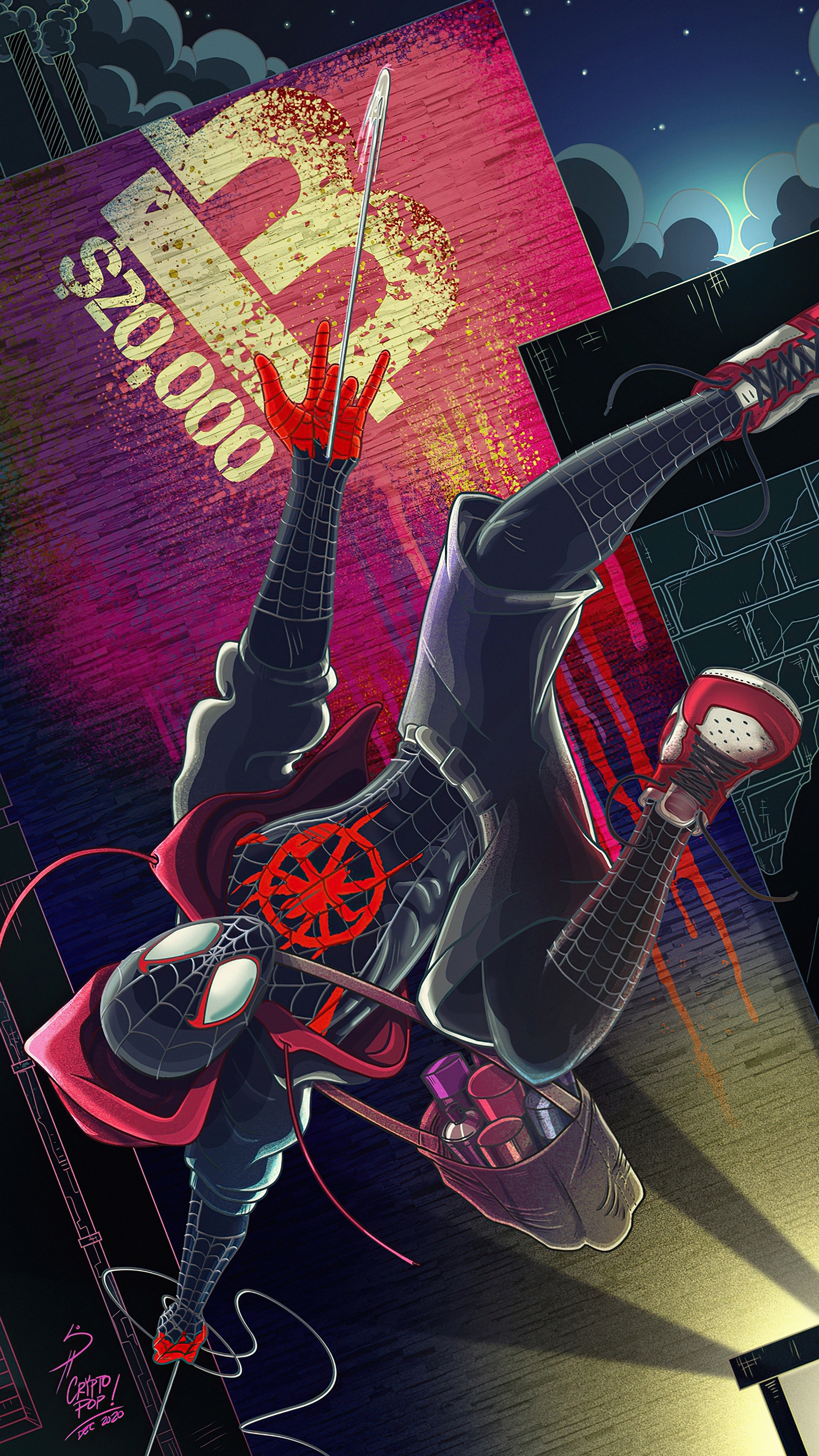 Spider-Man (Miles Morales) with Bitcoin Art HD Phone Wallpaper