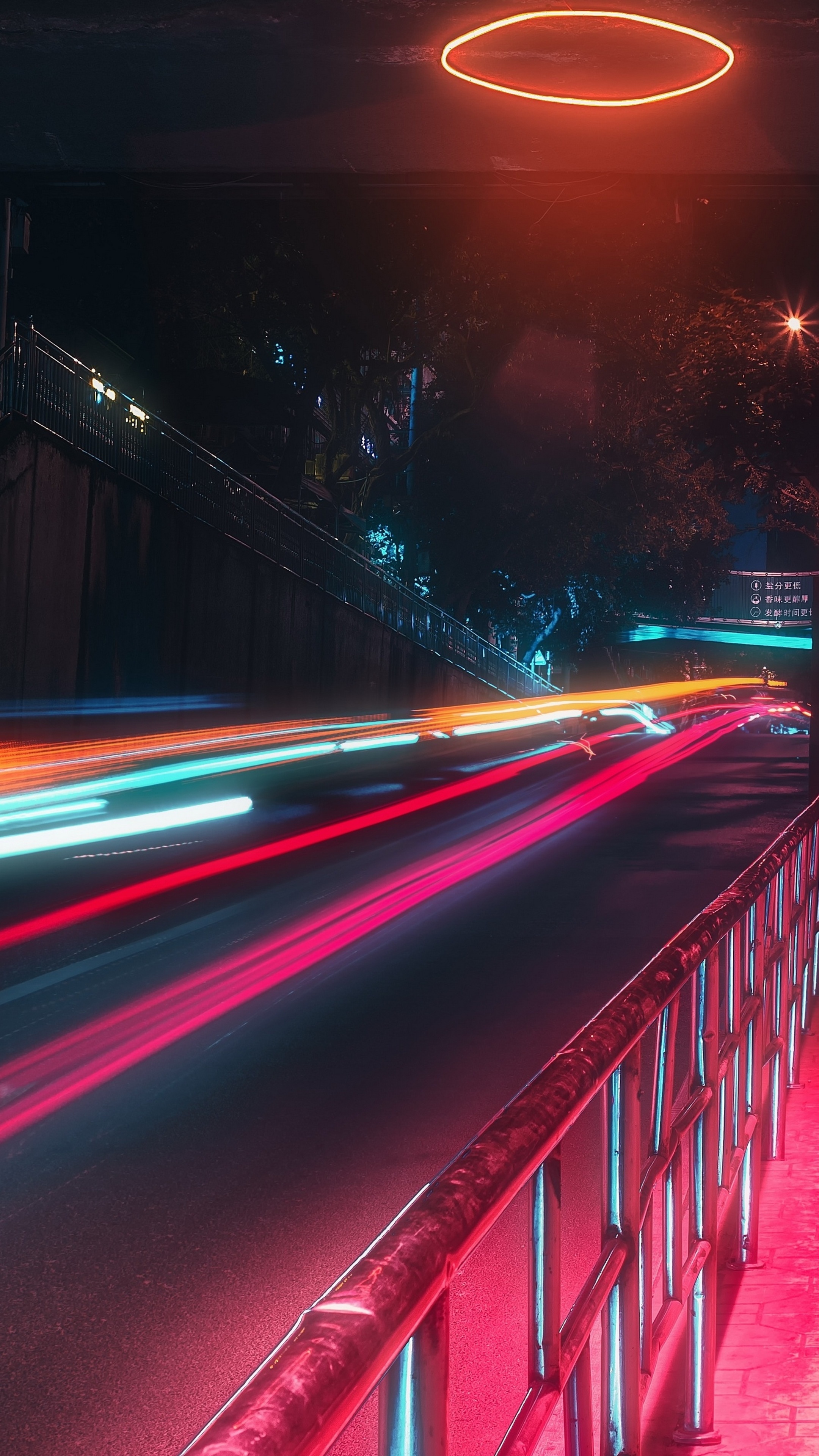 Long exposure photography of a road at night with light trails HD Phone Wallpaper