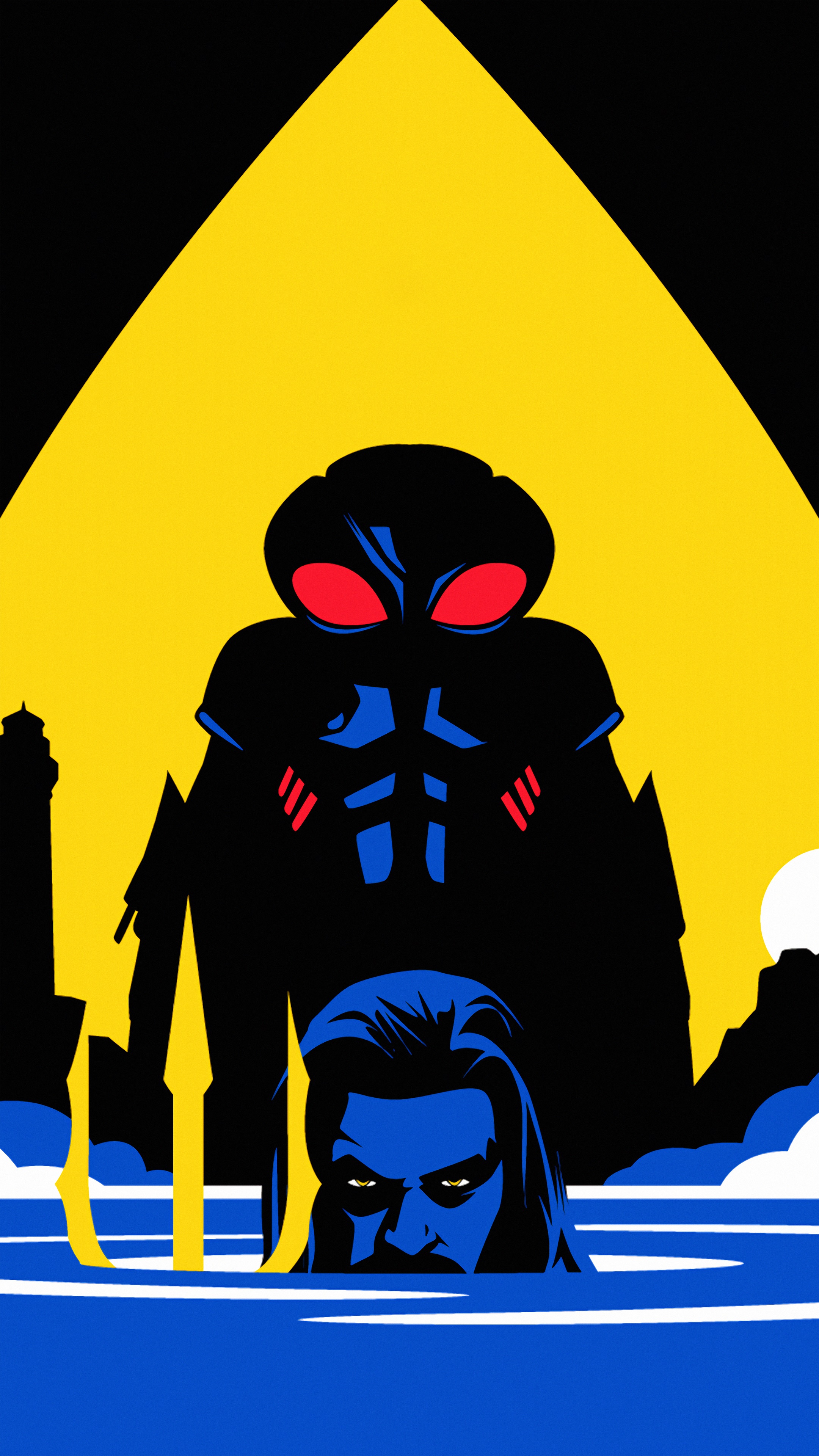 Black Manta and Aquaman in minimalist art HD Phone Wallpaper