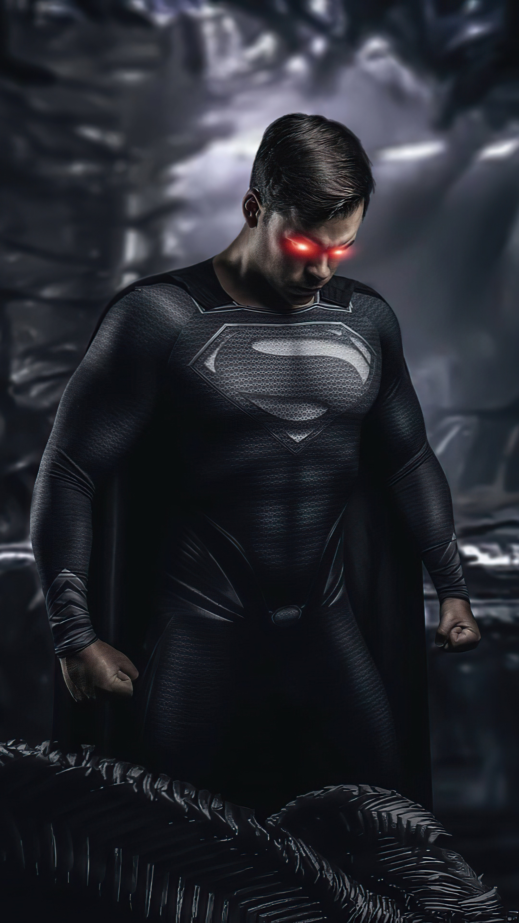 Superman from DC Comics in black suit HD Phone Wallpaper