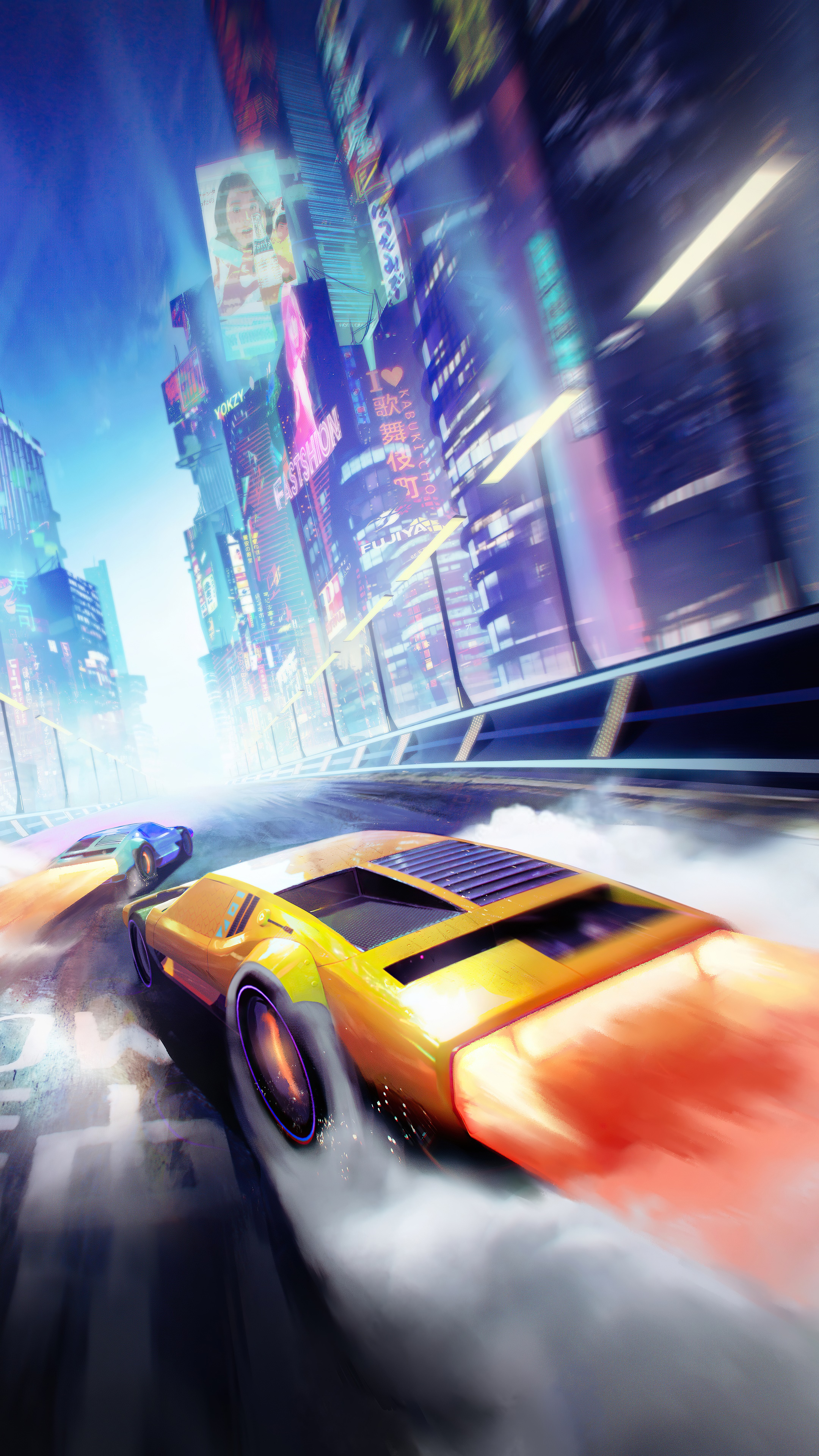 Sci-fi racing in a futuristic city HD Phone Wallpaper