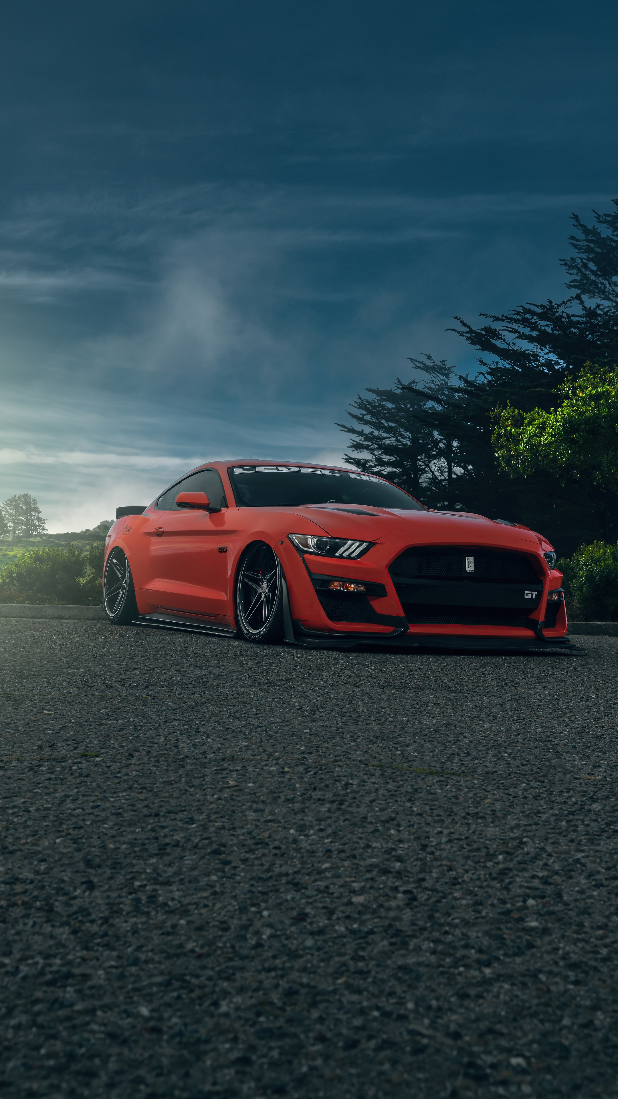 Red Ford Mustang GT on a Road HD Phone Wallpaper
