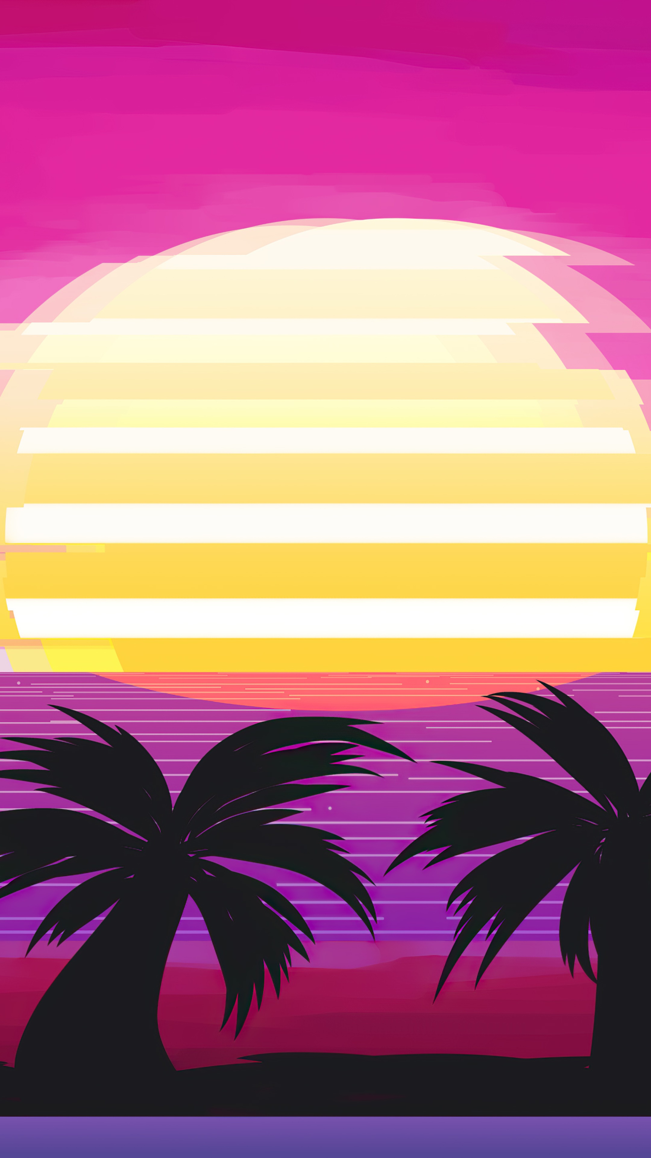 Retro sunset with palm trees HD Phone Wallpaper
