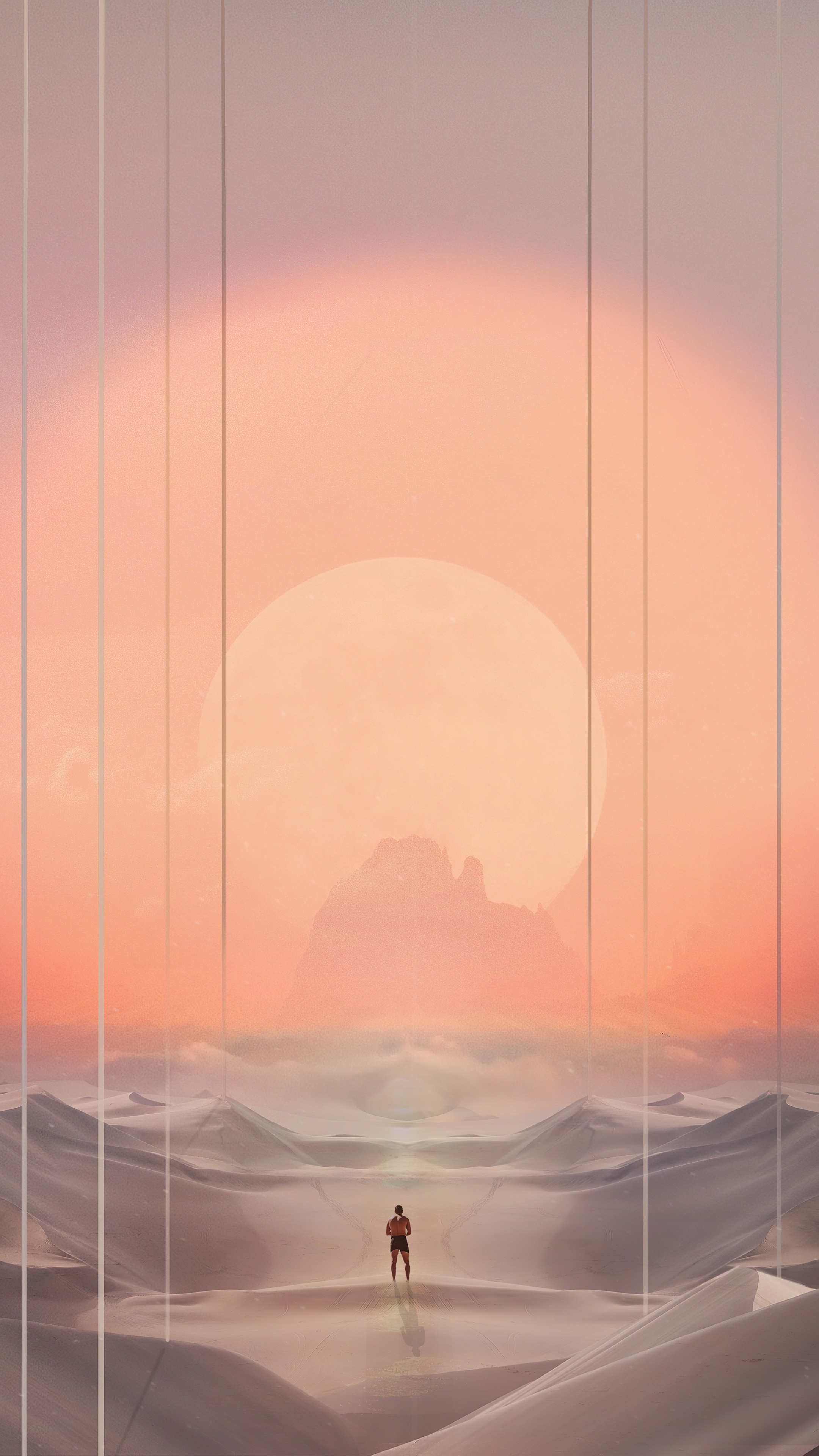 Digital Art of a lone figure in a desert landscape HD Phone Wallpaper